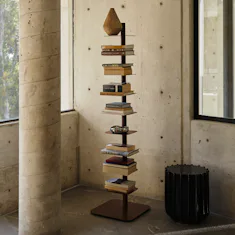 Story Bookcase in bordeaux and Table No III in Midnight