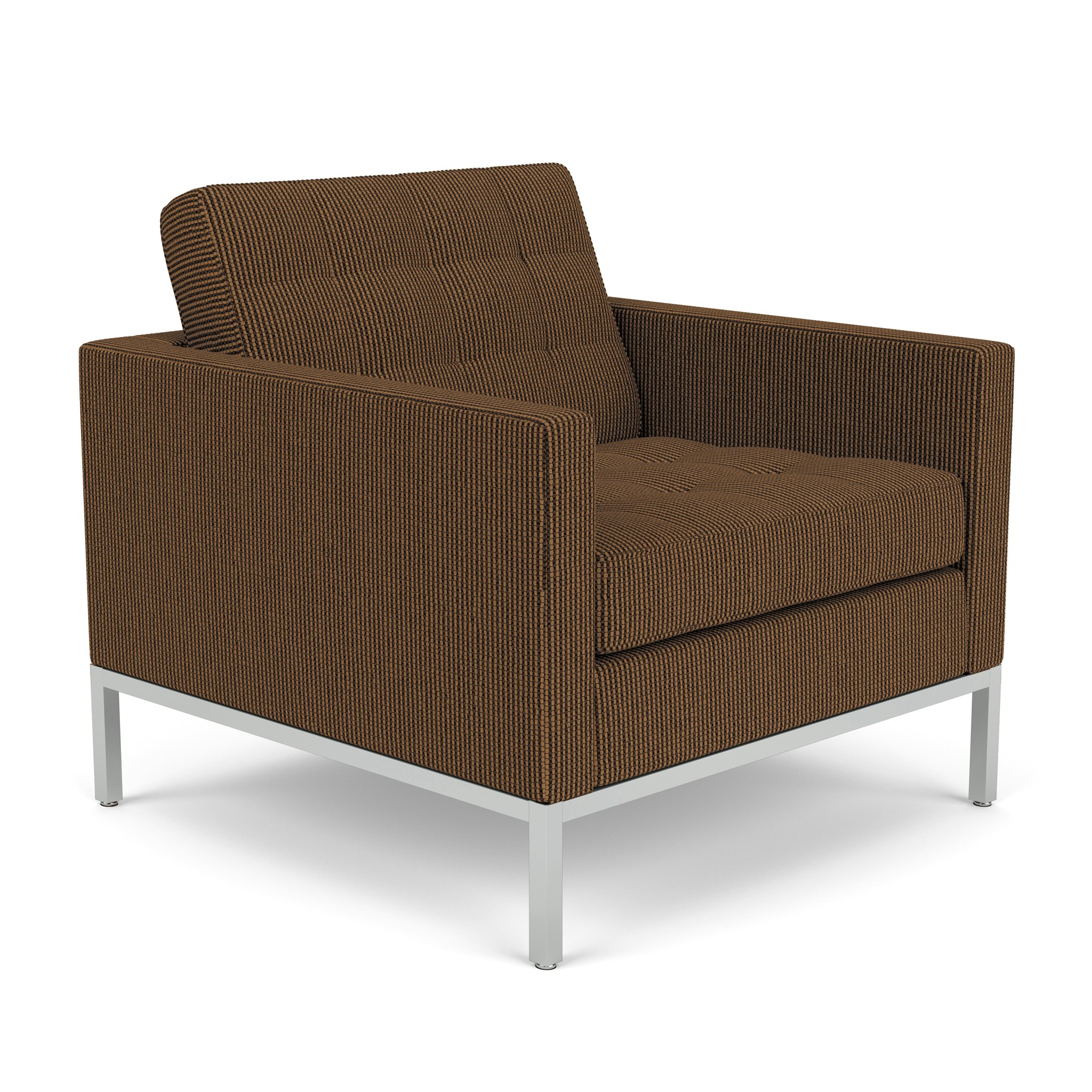 A Florence Knoll Lounge Chair in Brunette with Chrome viewed from an angle.