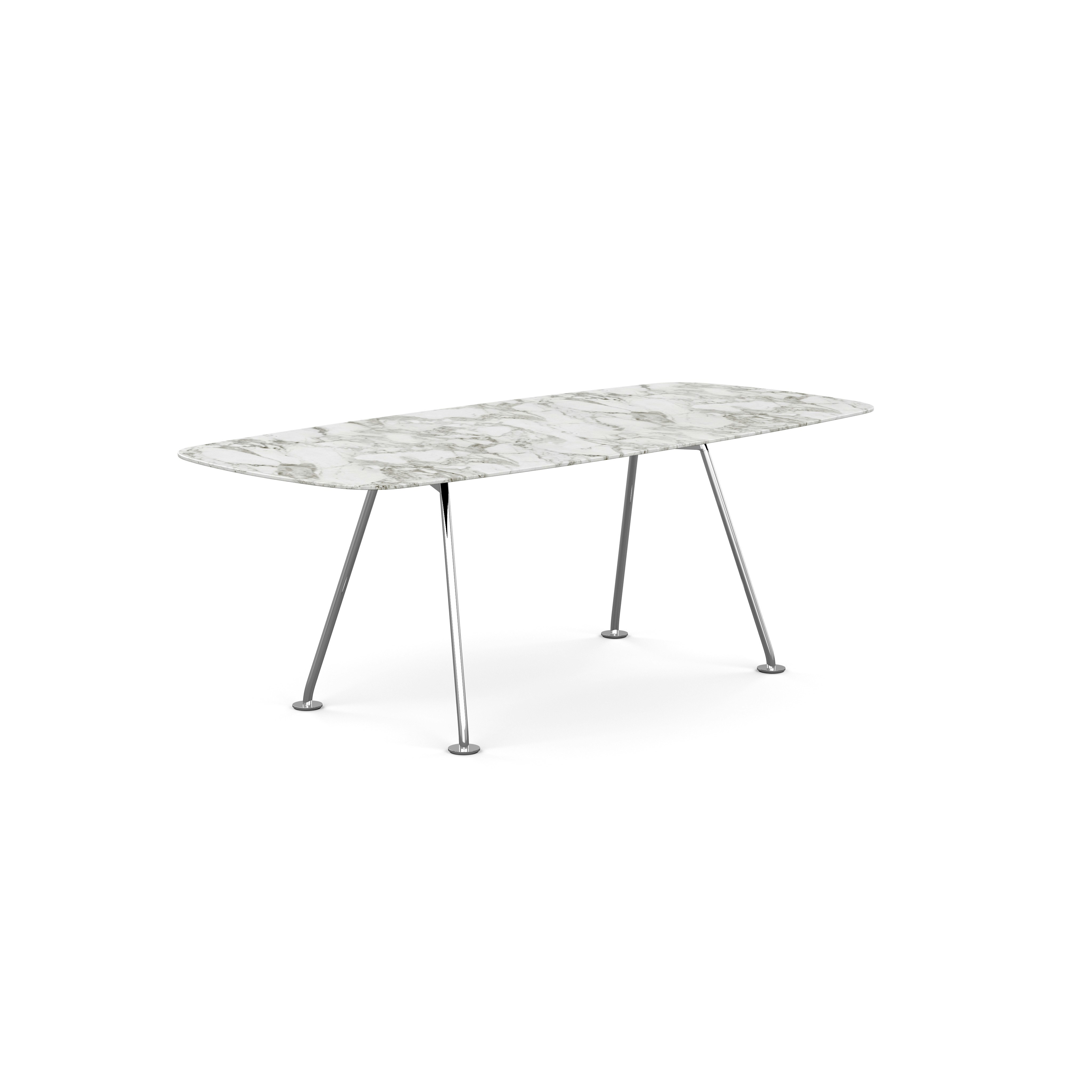 Grasshopper Dining Table - Rectangular,  79",  Satin Arabescato Marble,  Polished Chrome"