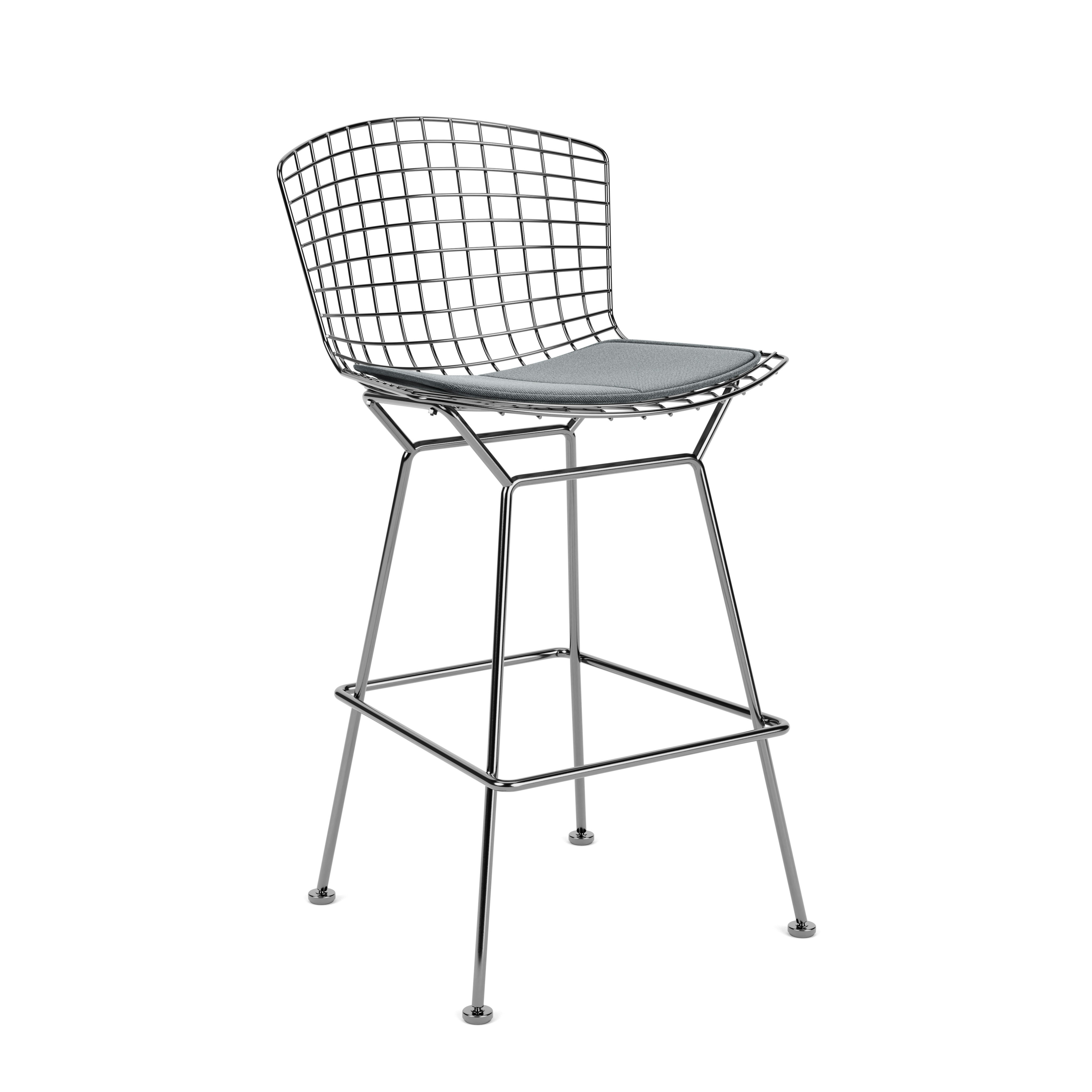Bertoia Stool - Counter Height, With Seat Pad, Polished Chrome, Hourglass, Iron