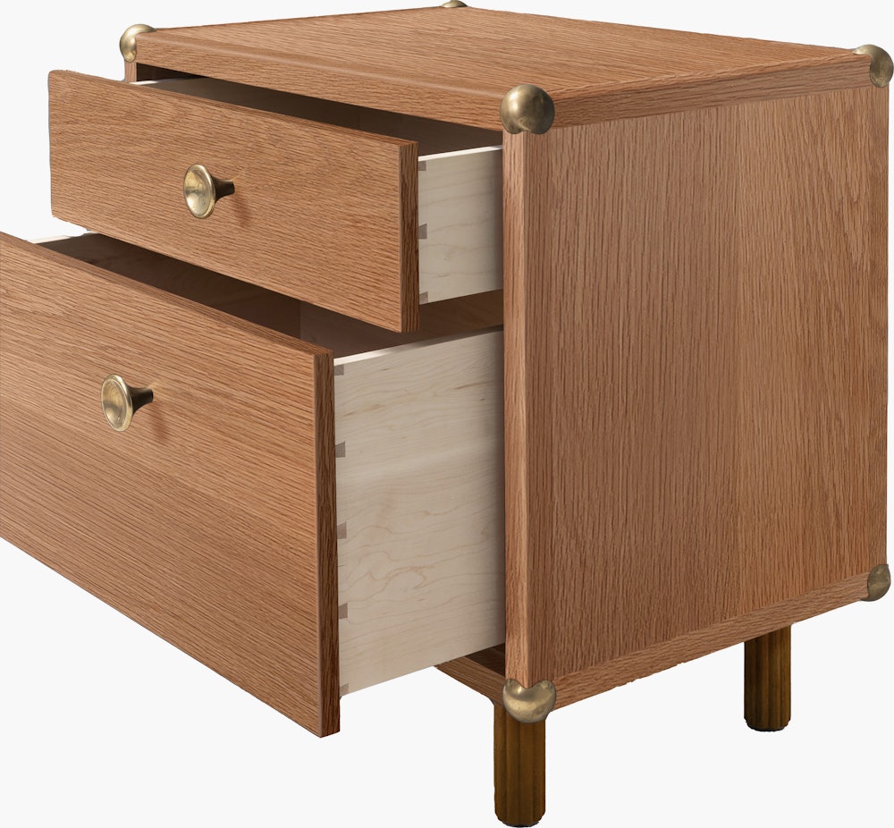 Lafayette Bedside Table - White Oak, Unlacquered Brass