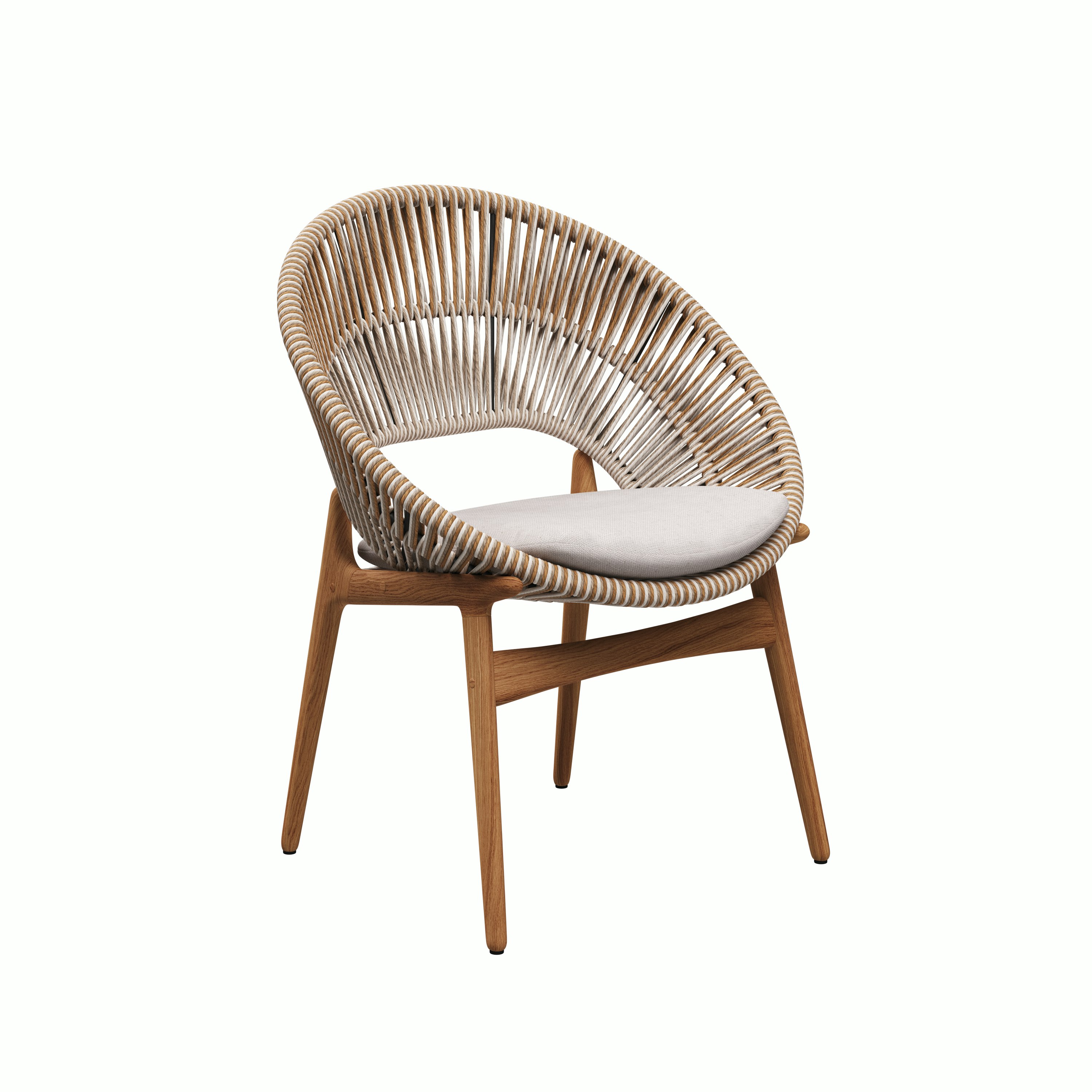 A Bora Dining Chair in Sorrel Wicker Viewed from an angle.