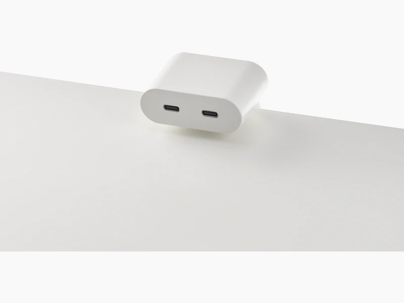 Clamp on USB-C power solution shown in white.