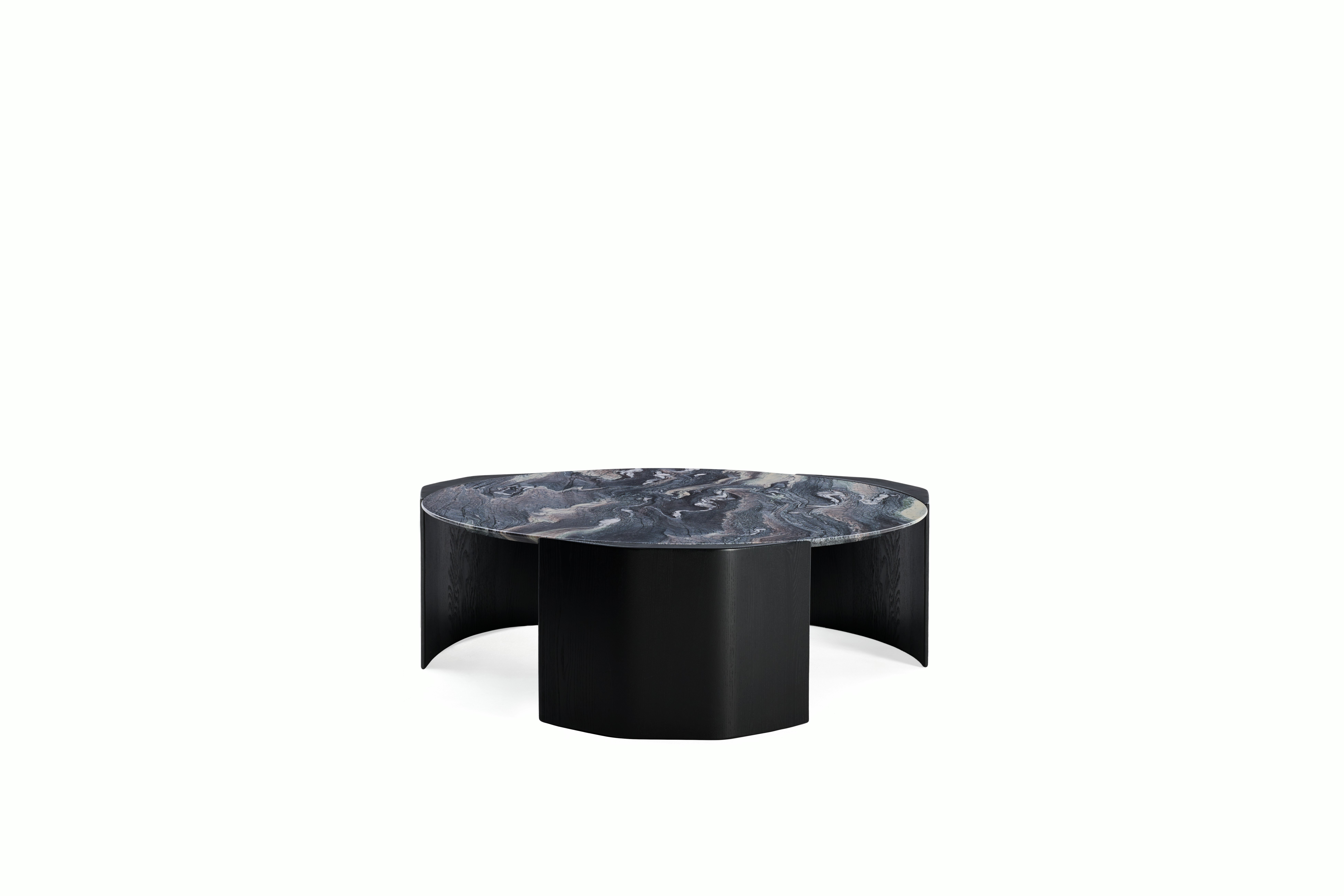 Atlason Organic Slab Coffee Table - Circle, 48", Cipollino Ondulato Marble, Black Ash