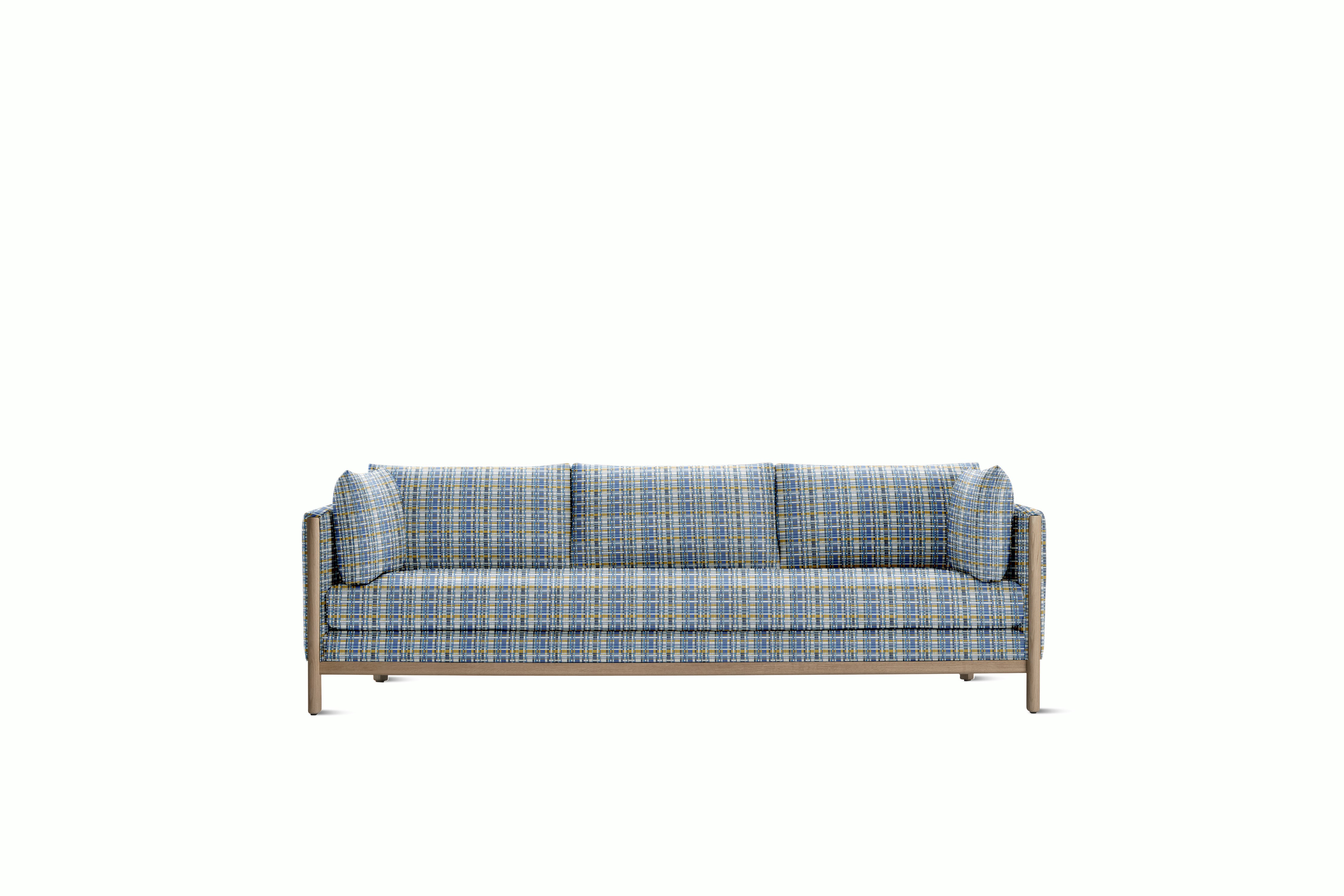 Emmy 92 Sofa - Stepped Plaid,   Well,   Oak Base