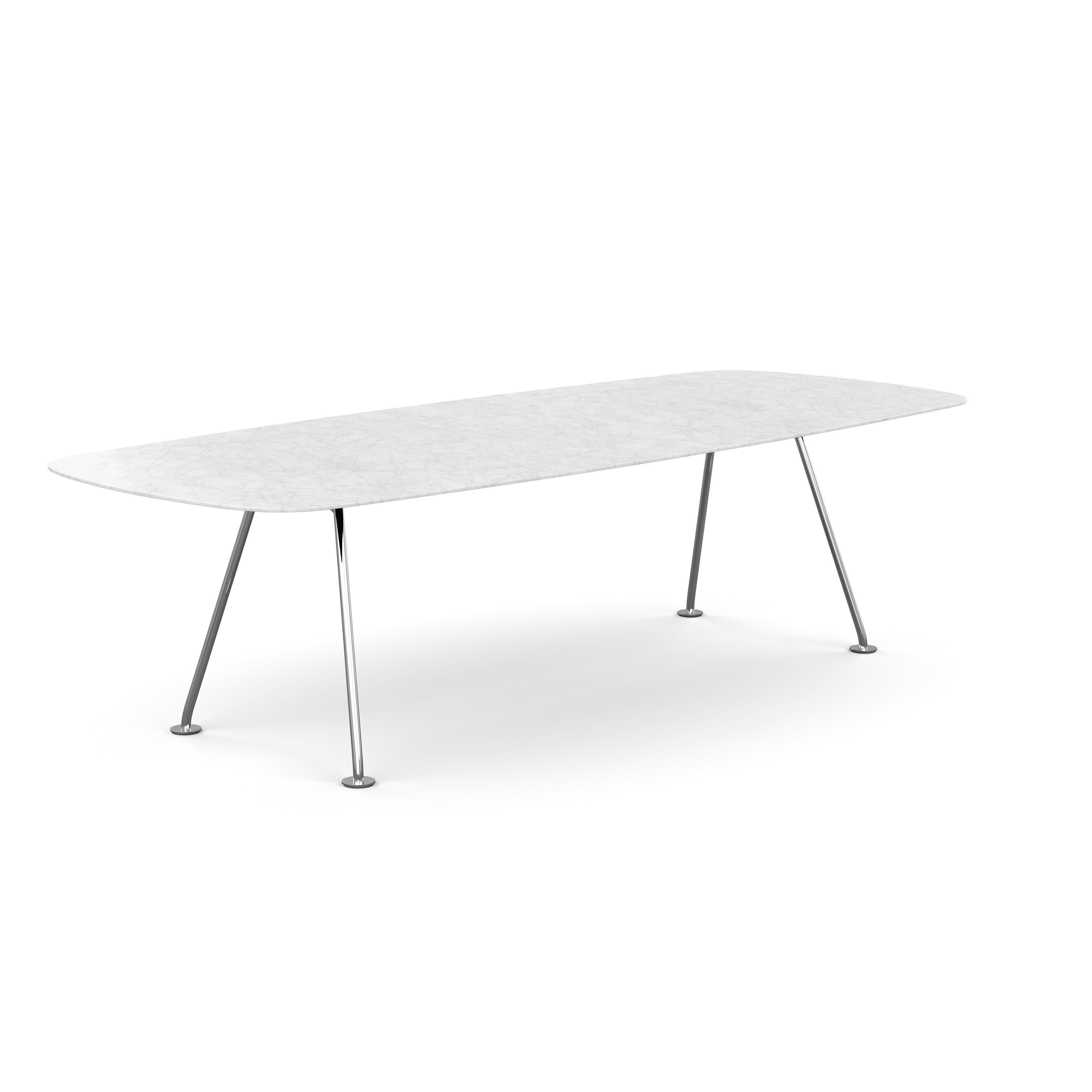 Grasshopper Dining Table - Rectangular, 106", Satin Carrara Marble, Polished Chrome"