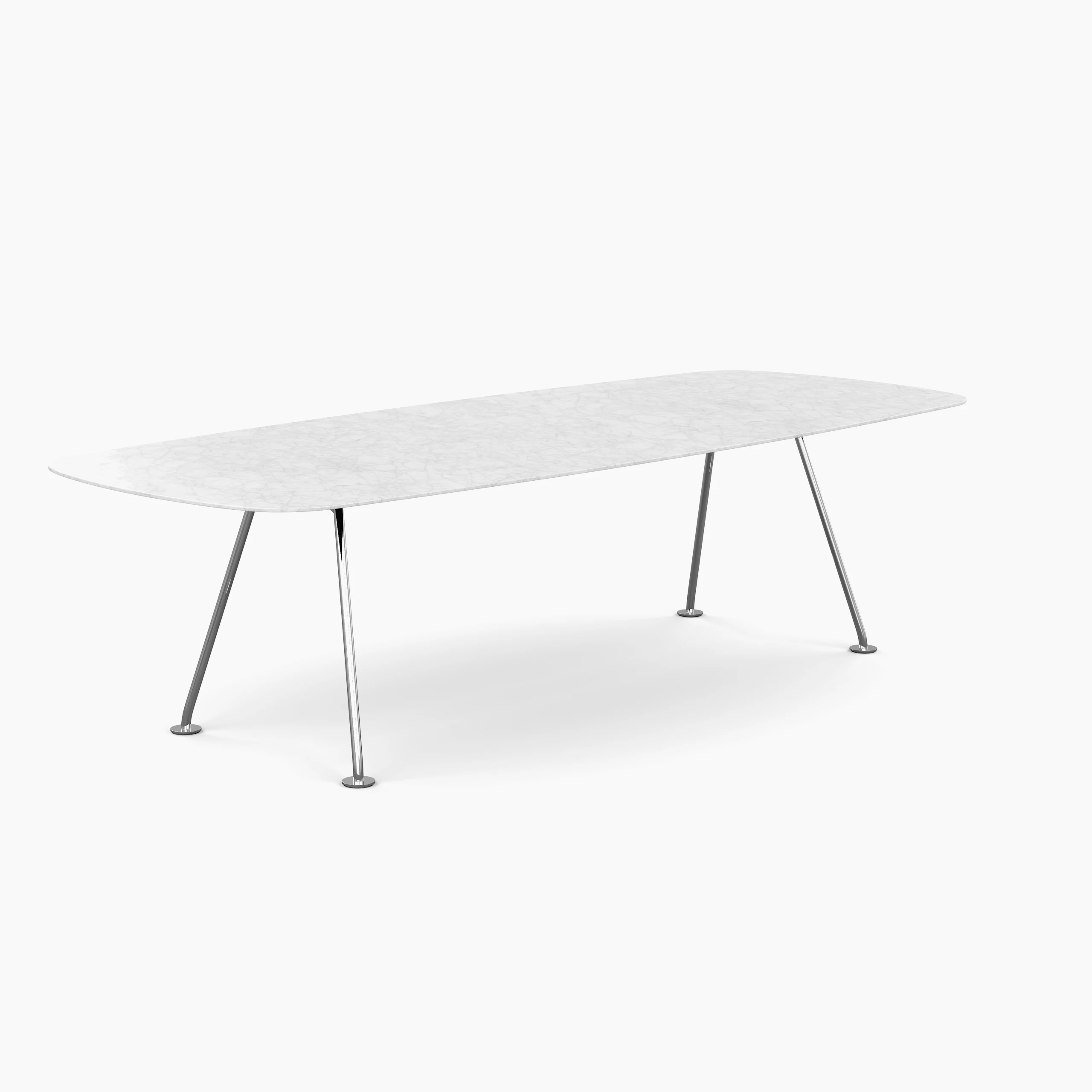 Grasshopper Dining Table - Rectangular, 106", Satin Carrara Marble, Polished Chrome"