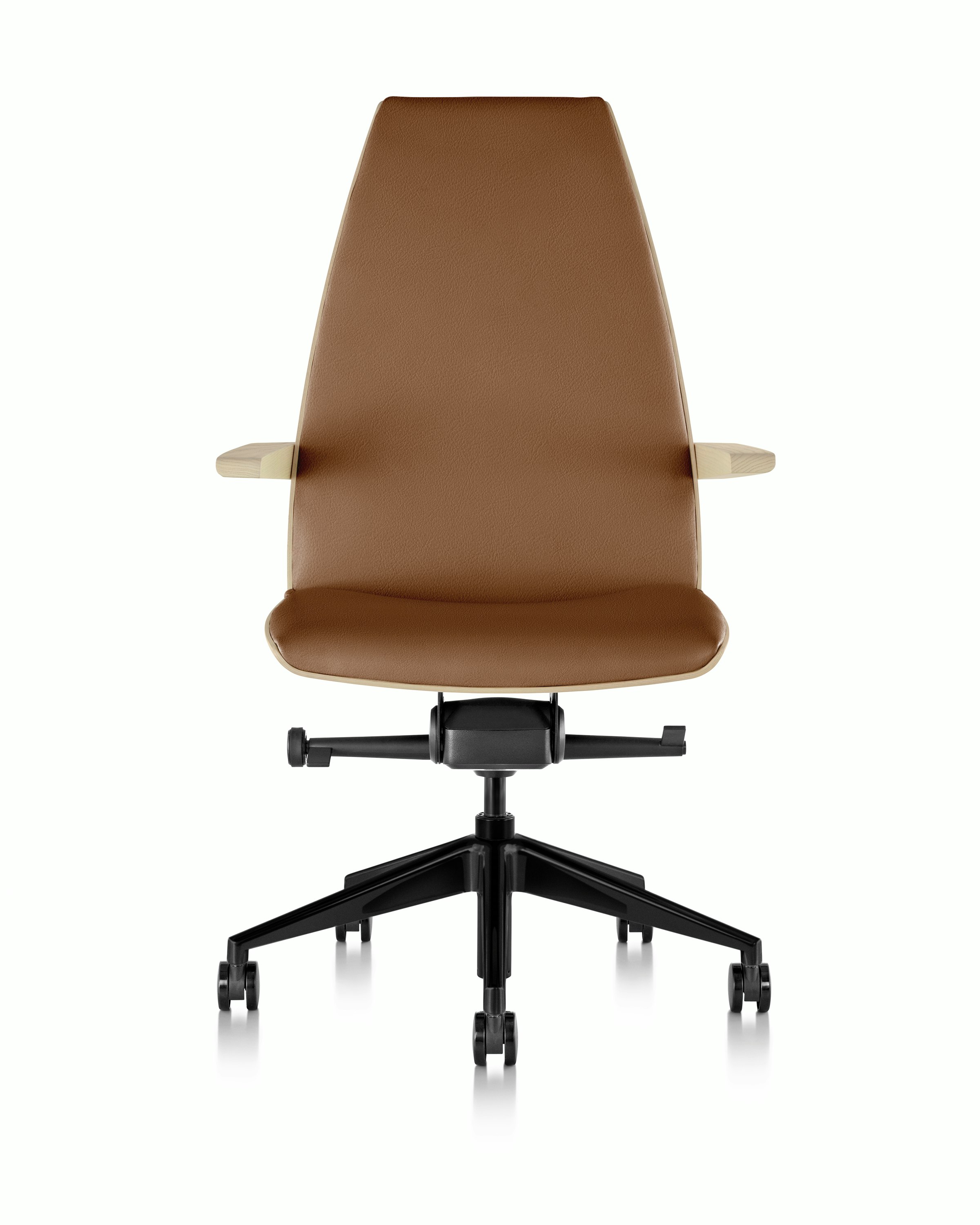 Clamshell Task Chair - Bristol Leather, Desert, Ash, High Back, With Arms, Hard Caster