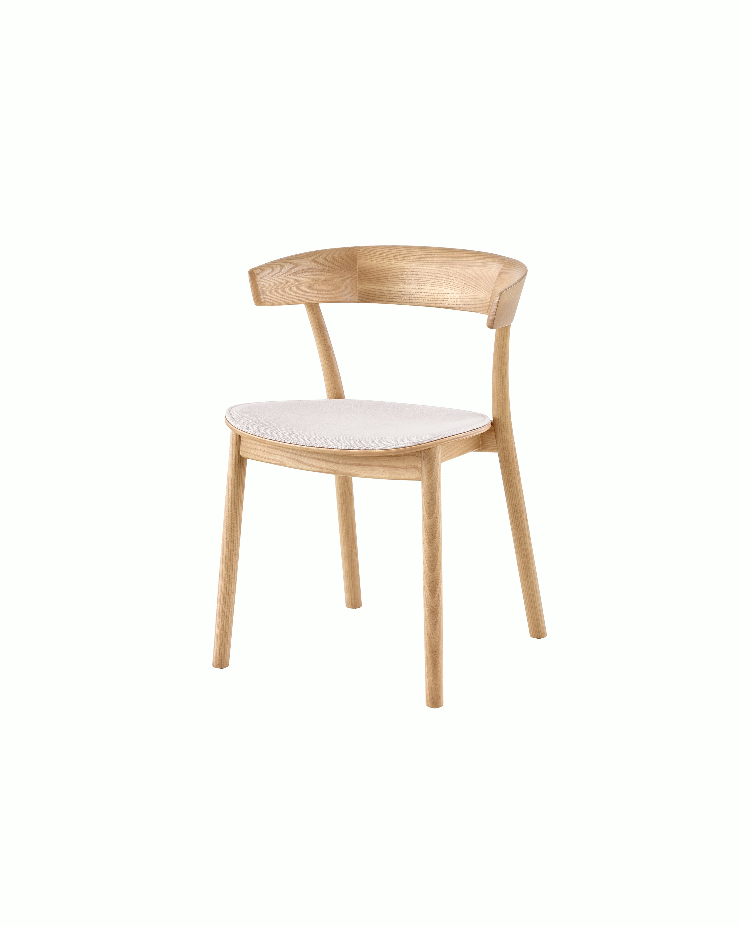 An oak colored Leeway Chair featuring a pink seat cushion.