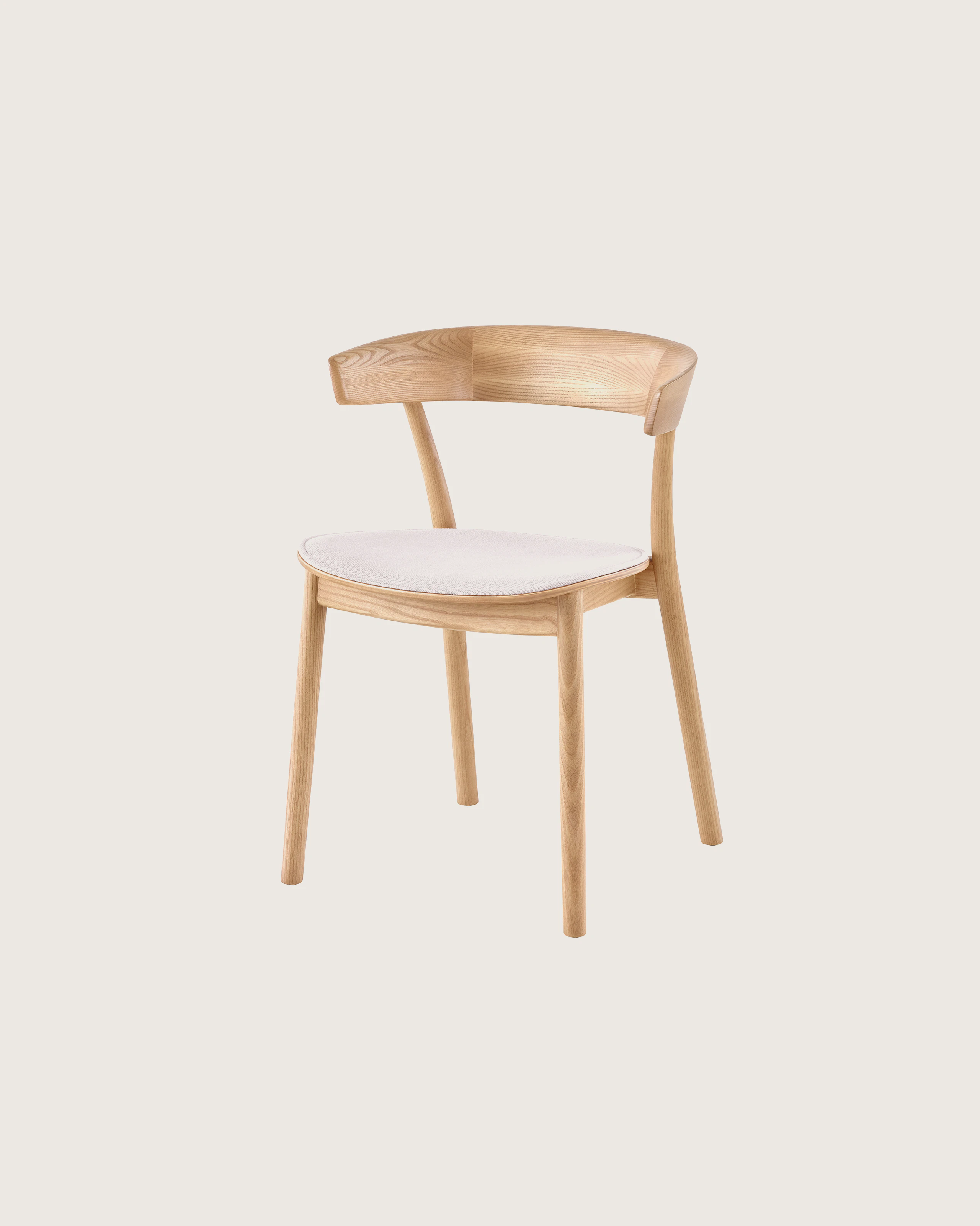 An oak colored Leeway Chair featuring a pink seat cushion.