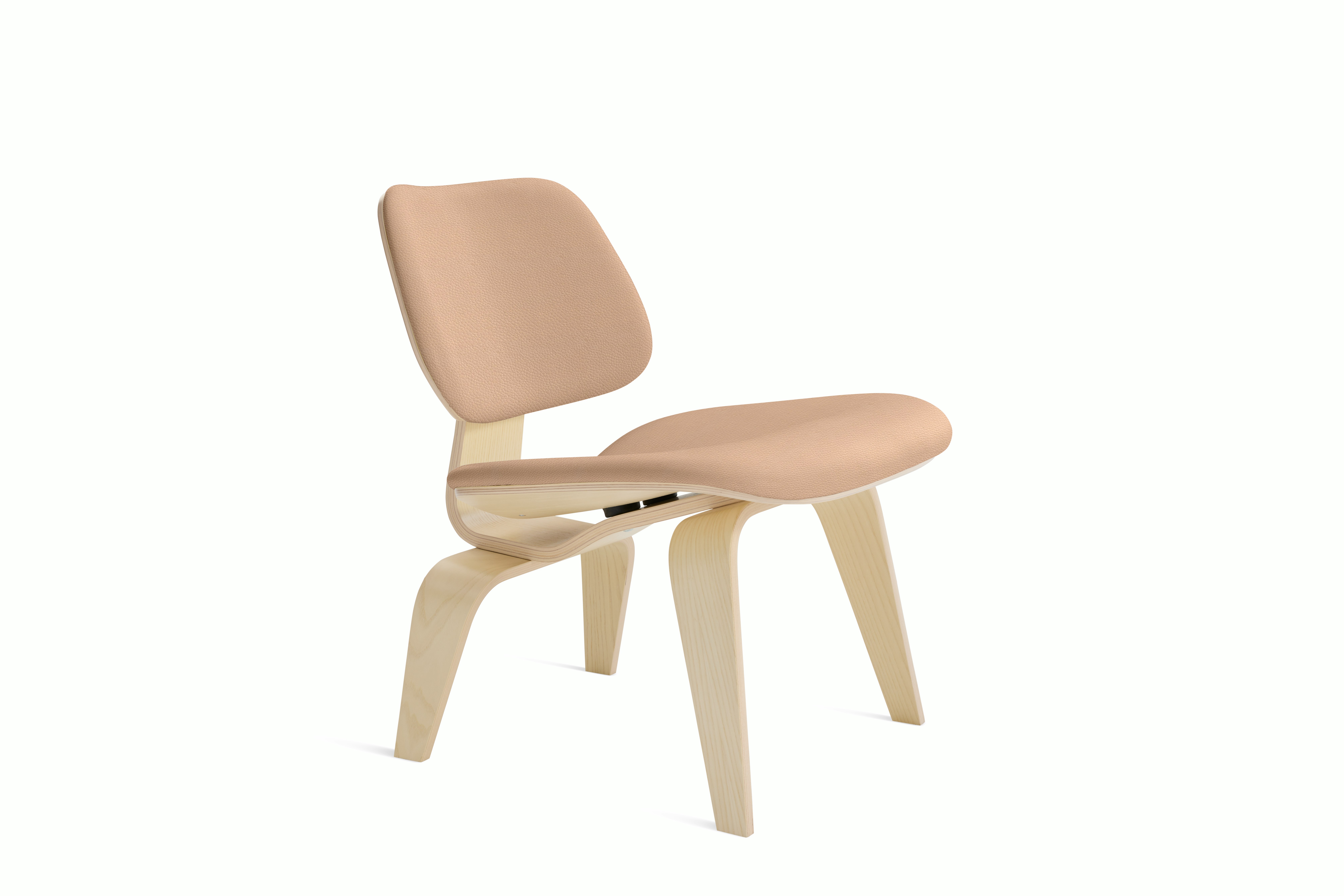 Eames Molded Plywood Lounge Chair Wood Base (LCW) - Upholstered,  White Ash,  Prone Leather,  Balsa