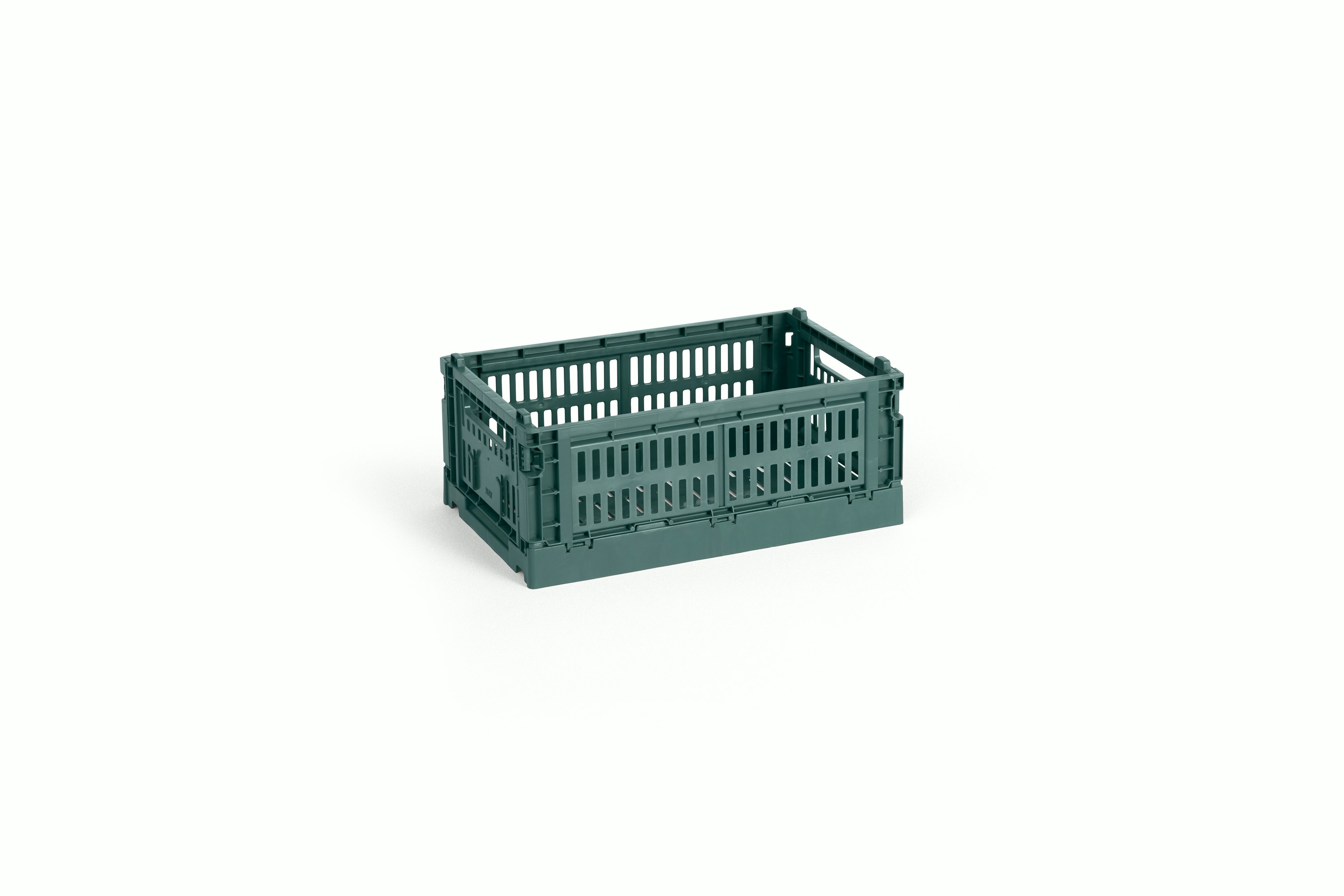 A Recycled Colour Crate in Dark Green viewed from an angle.