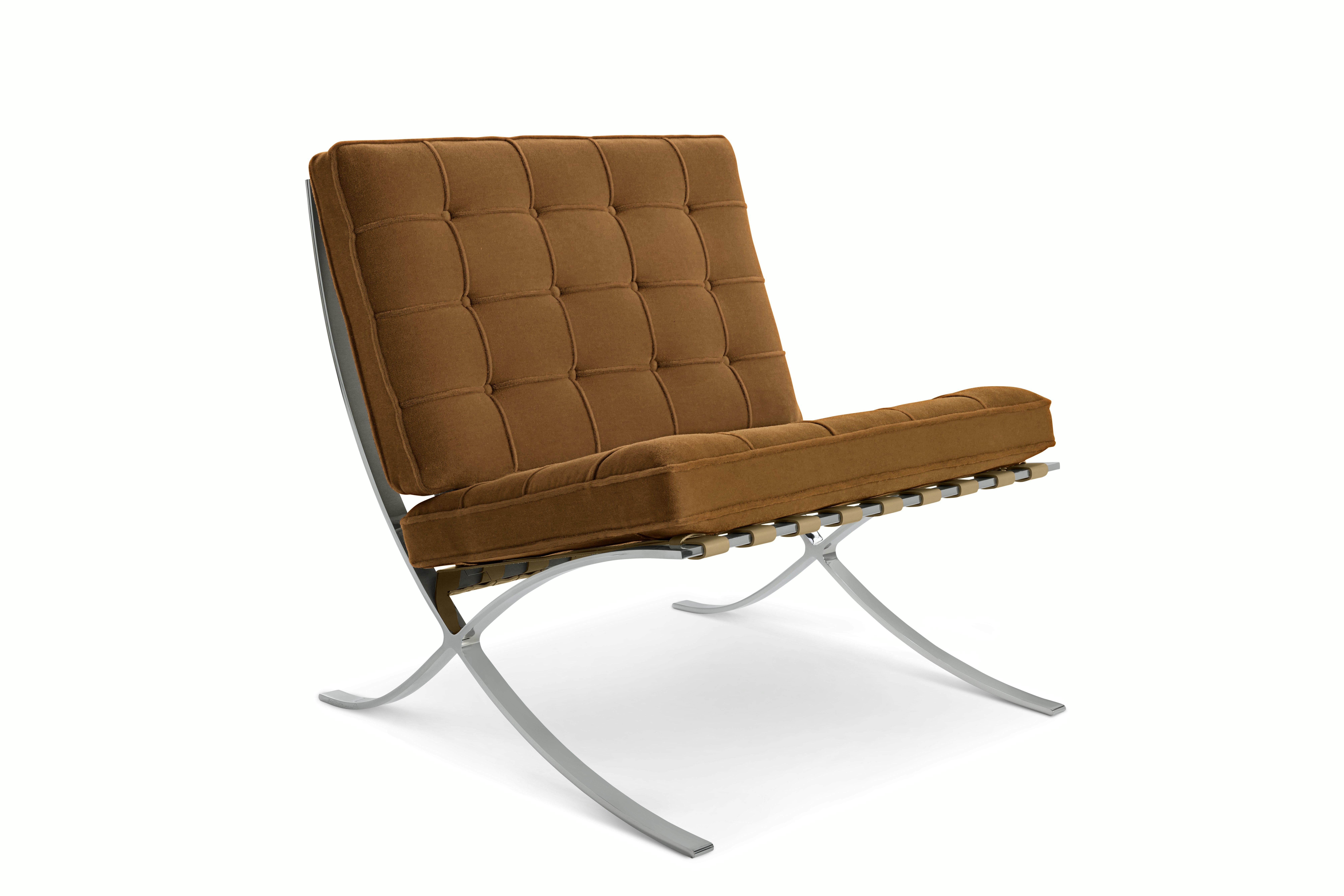 Barcelona Chair in Knoll Velvet,  Penny,  Polished Chrome