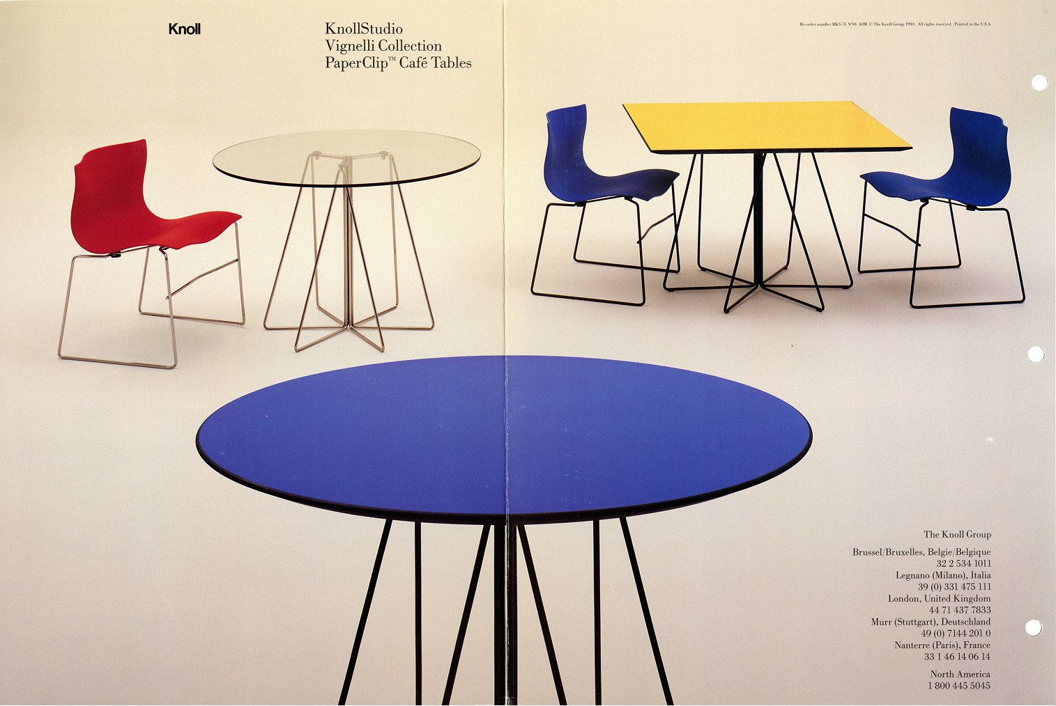 Vintage advertisement for the KnollStudio Vignelli Collection Paper Clip Cafe Tables.
