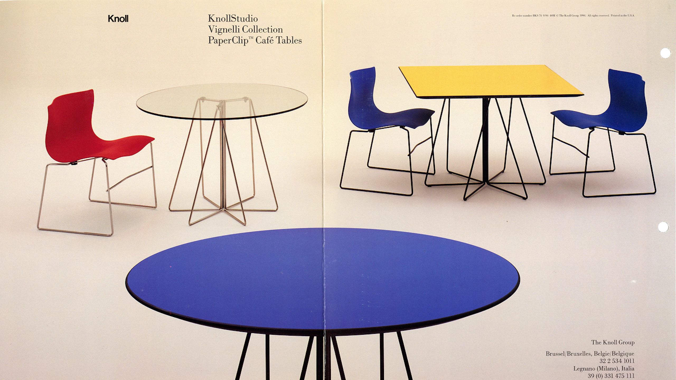 Vintage advertisement for the KnollStudio Vignelli Collection Paper Clip Cafe Tables.