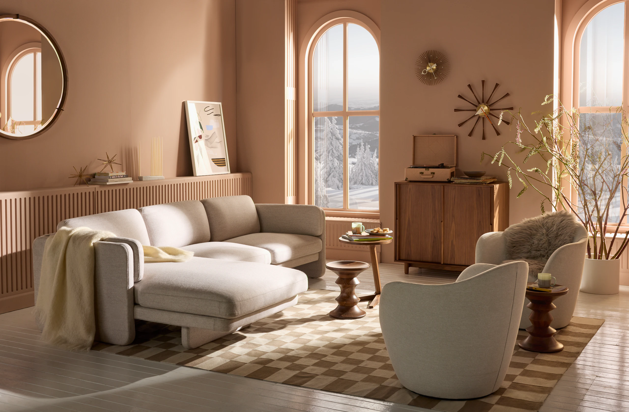 Pastille Sectional Chaise and Lina Swivel