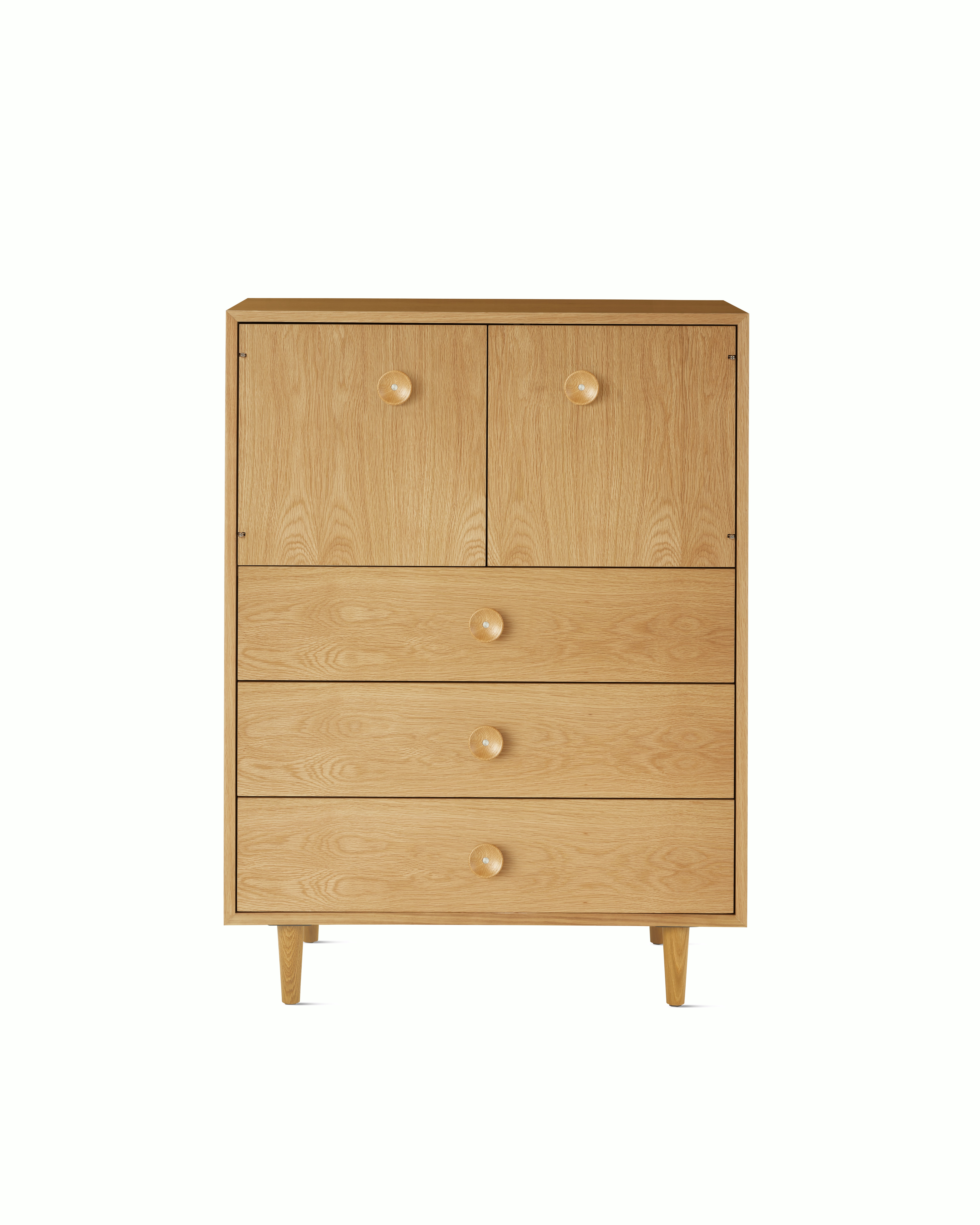Nelson Basic Cabinet Series Console - White Oak,  Cupcake Pull,  Taper Leg