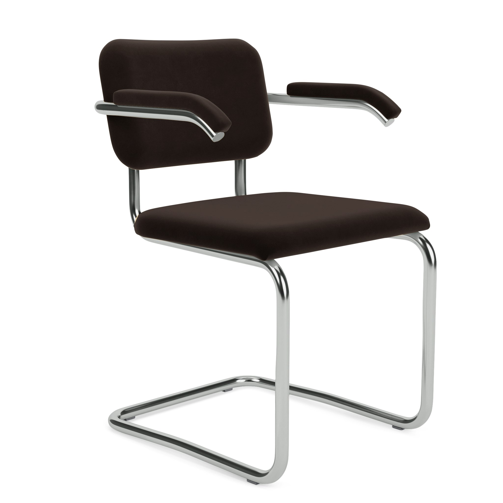 Cesca Upholstered Chair - Armchair, Fully Upholstered, Knoll Velvet, Espresso, Polished Chrome
