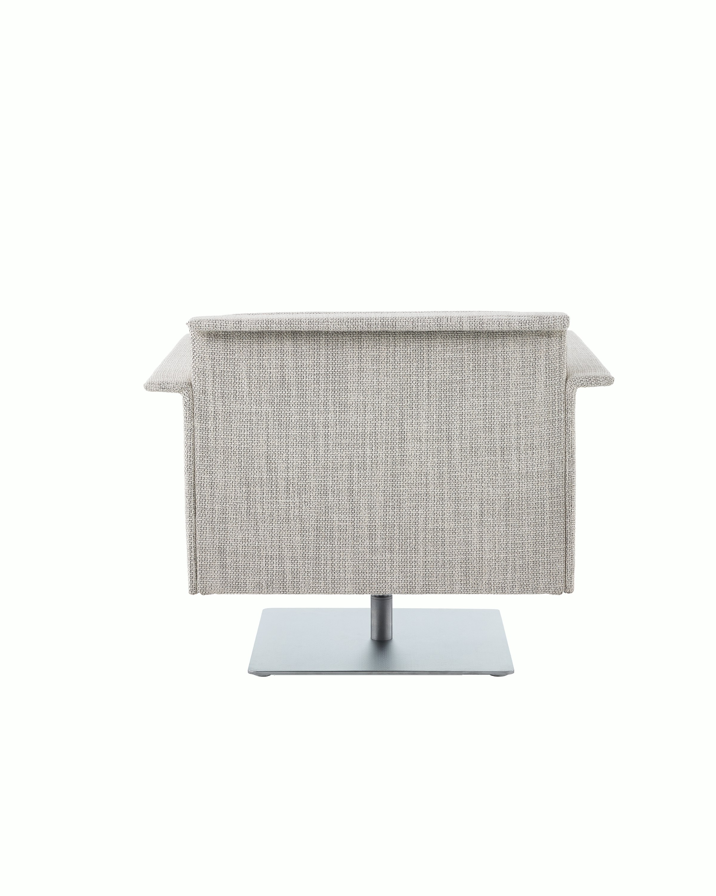 Mantle Club Chair in Capri Stone with Pedestal Base, back view.
