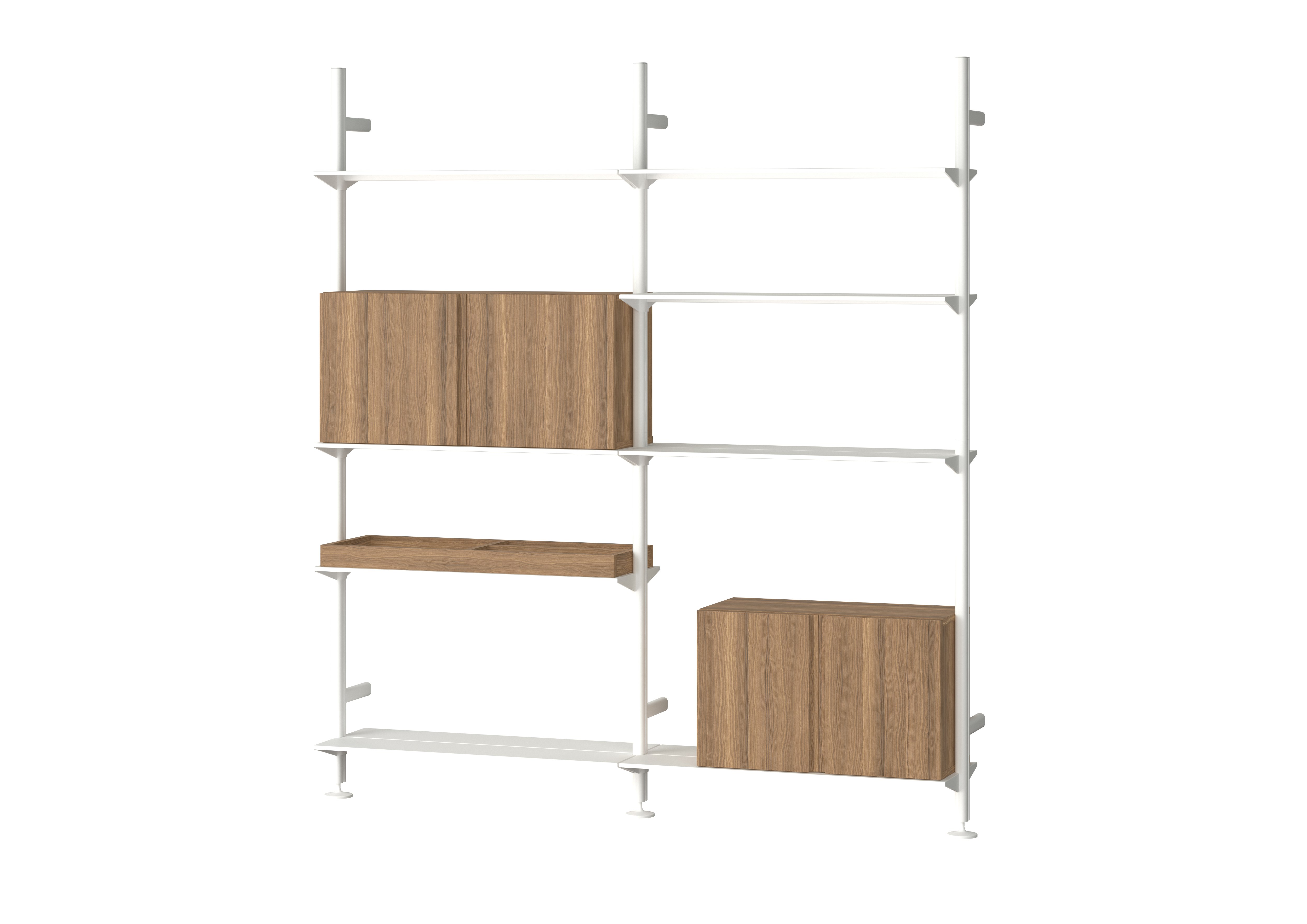 Pira Wall Shelving - 2 Bay, White / Walnut