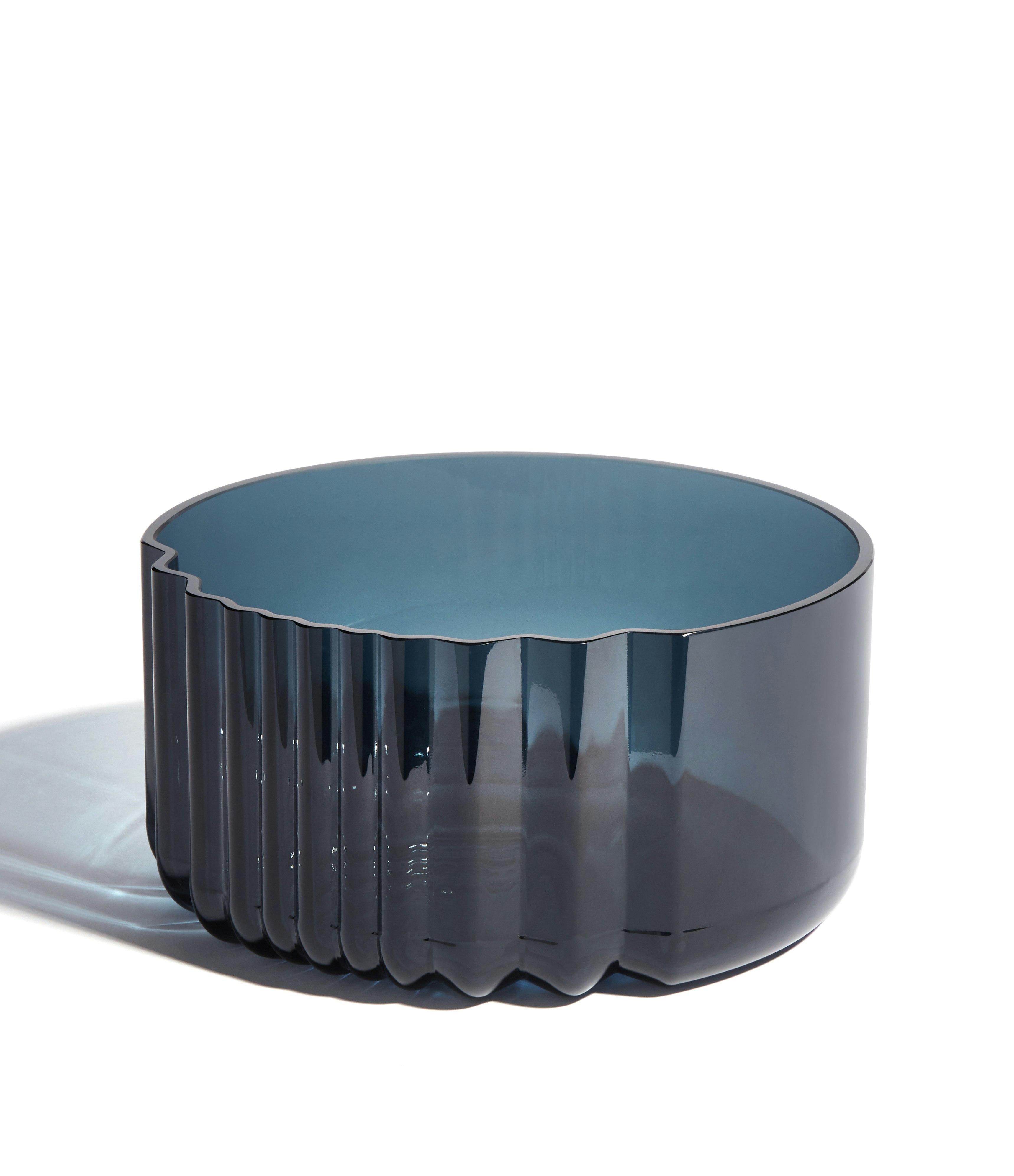A Pulse Bowl in Dark Blue viewed from the front.