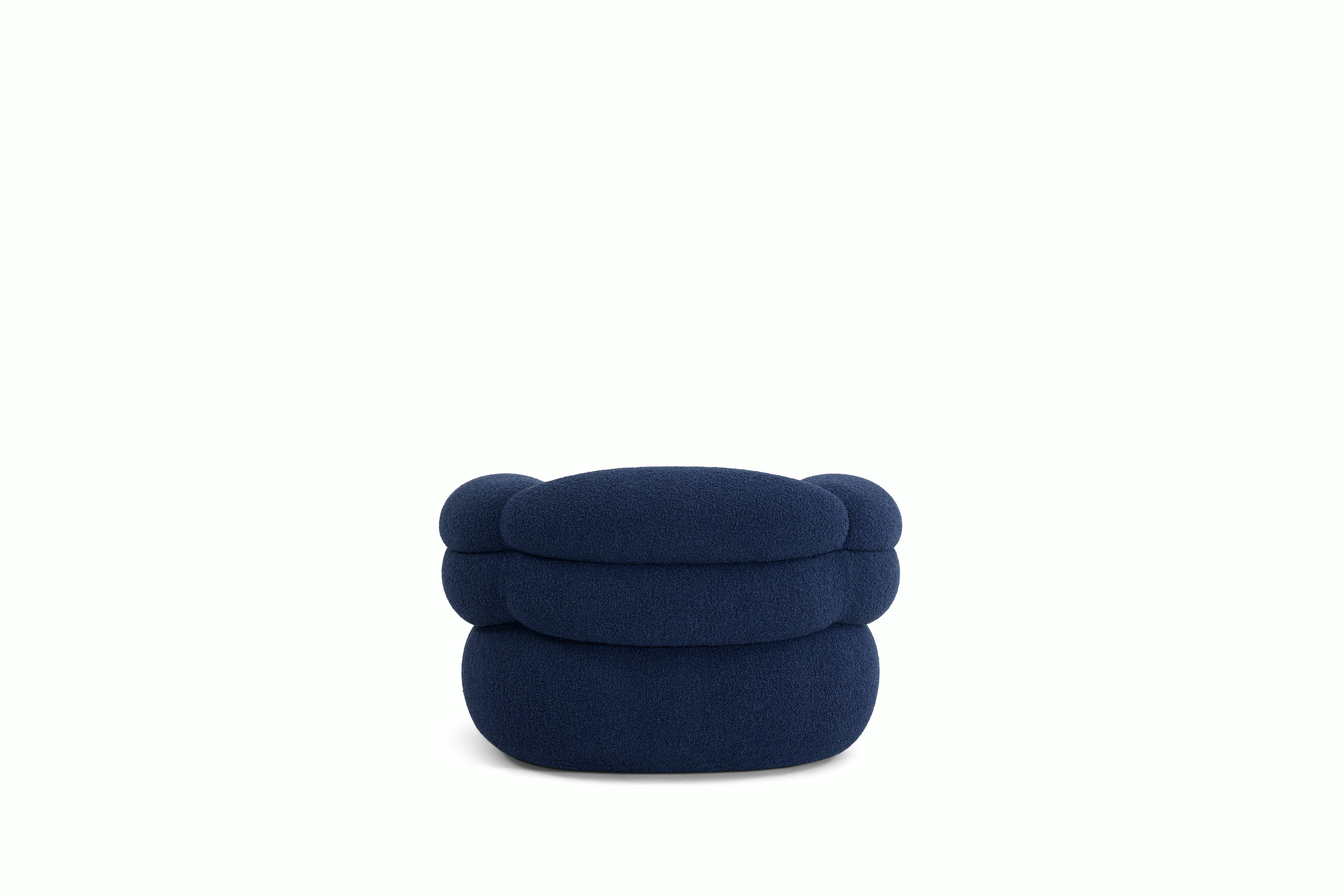 A Biboni Lounge Chair in Solid Sublime, Navy viewed from behind.
