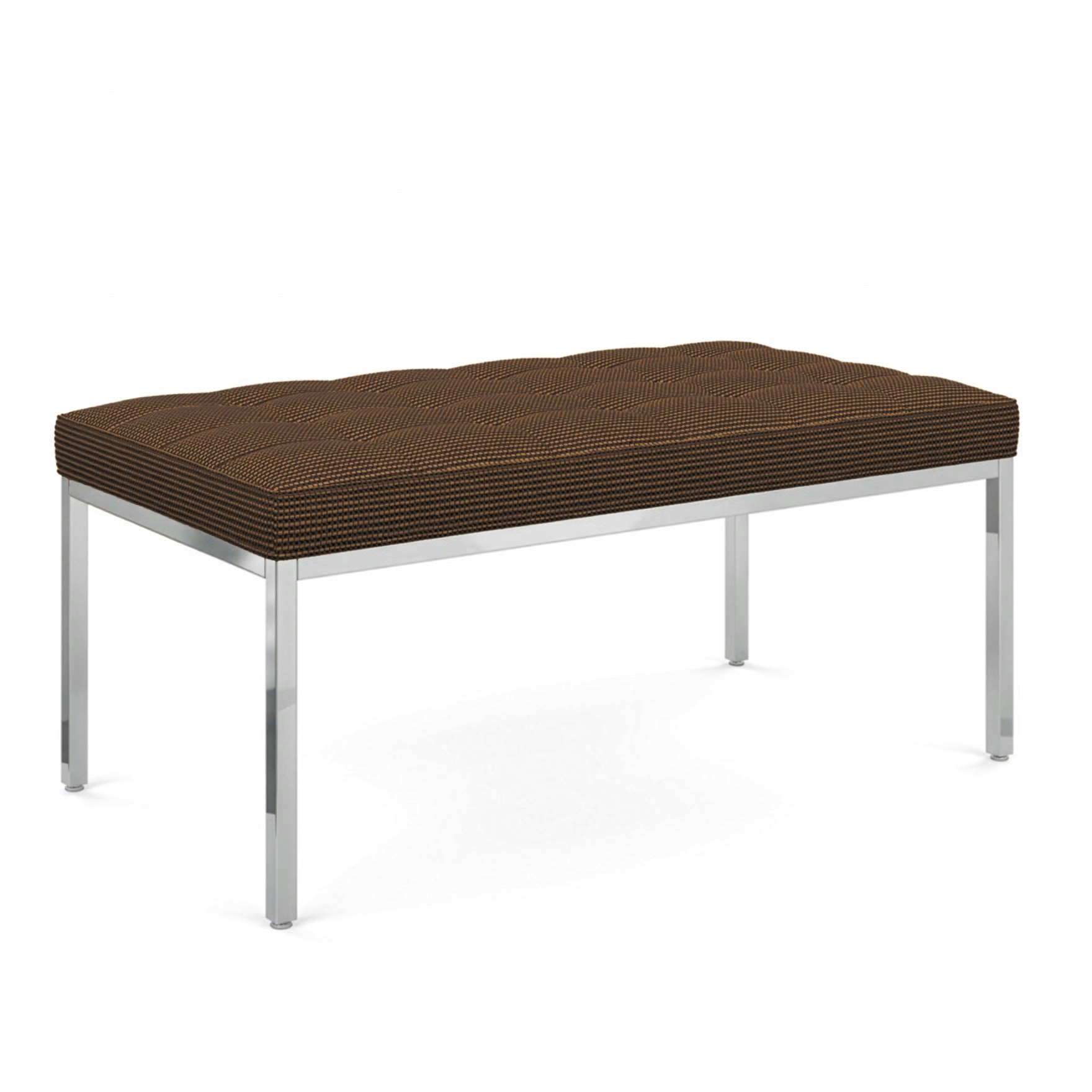 A Florence Knoll Bench in Brunette with Chrome viewed from an angle.
