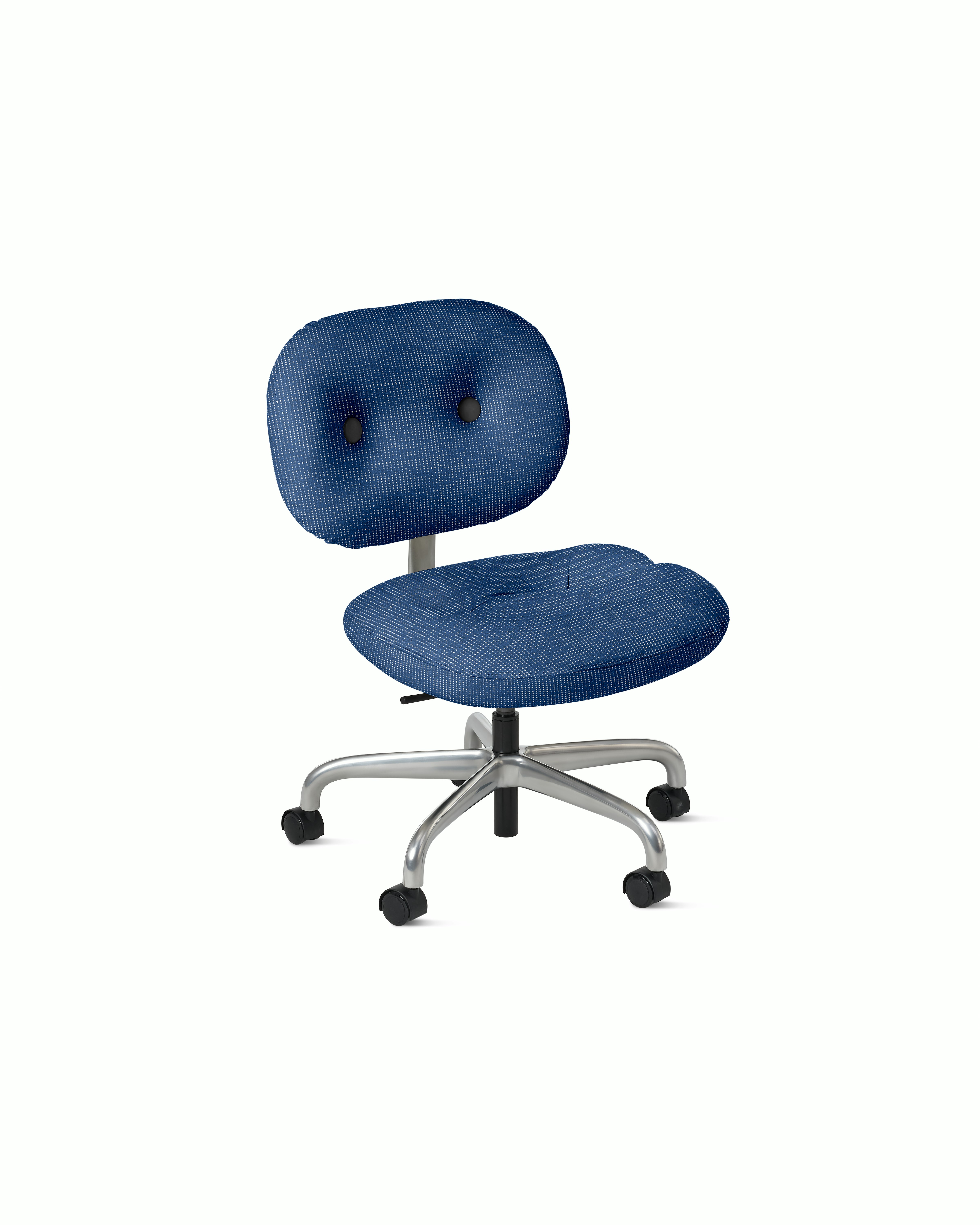 Morrison Hannah Task Chair - Without Arms,  Prestini,  Royal / White,  Half Polished Aluminum,  Soft Caster FSC Certified