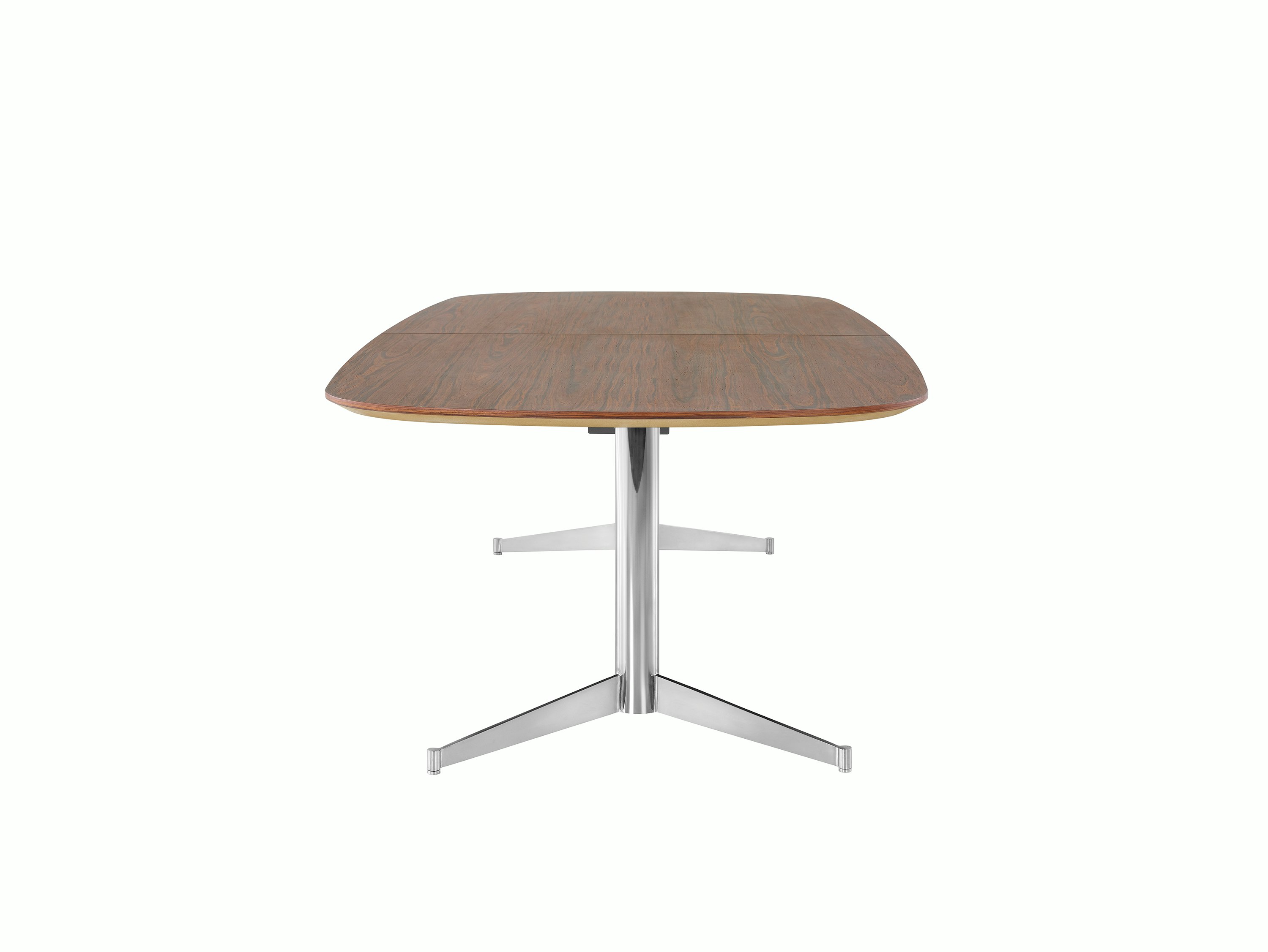 An oblong MP Conference Table with a medium-tone recograin rosewood finish, viewed from the side.