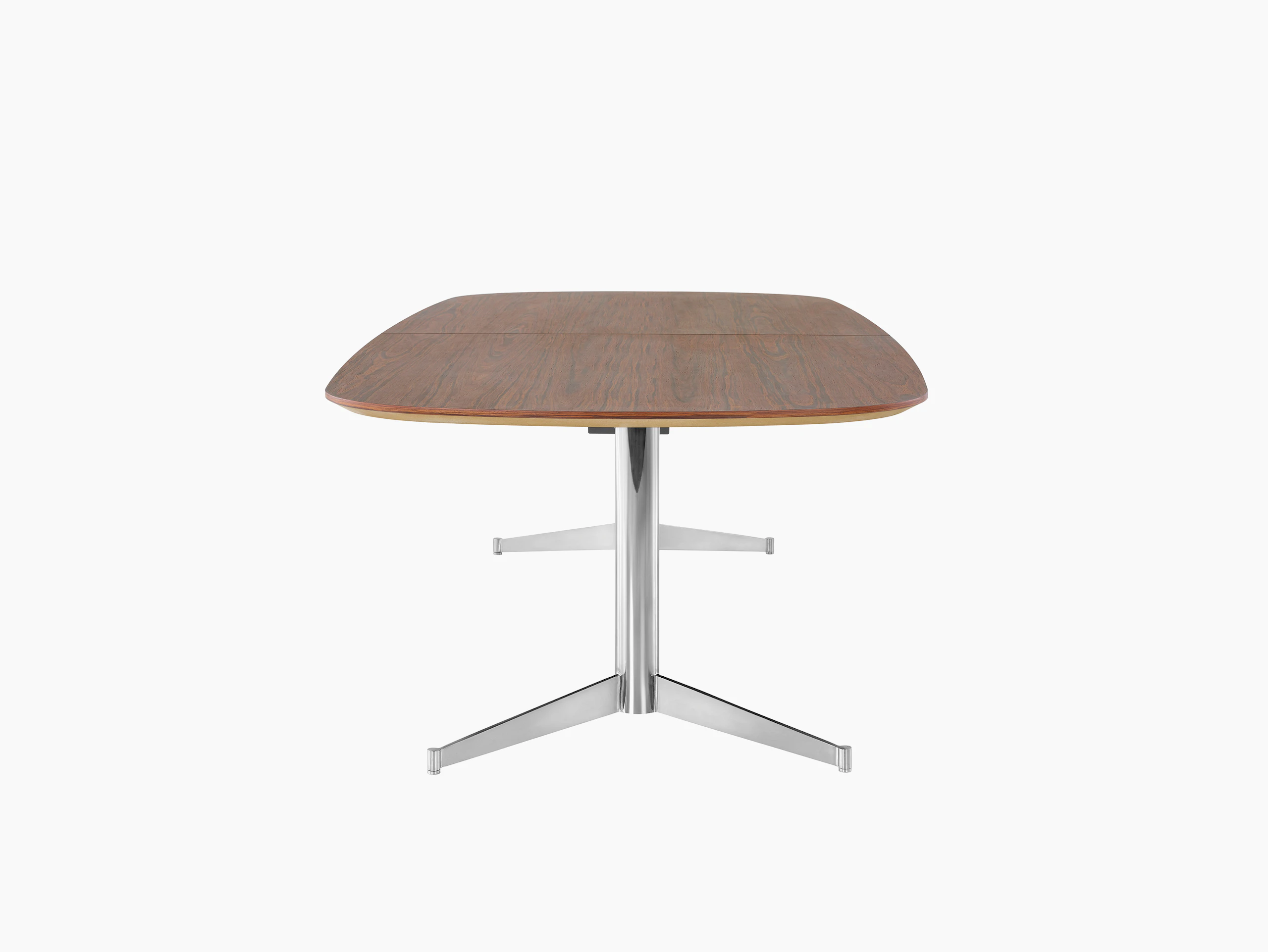 An oblong MP Conference Table with a medium-tone recograin rosewood finish, viewed from the side.