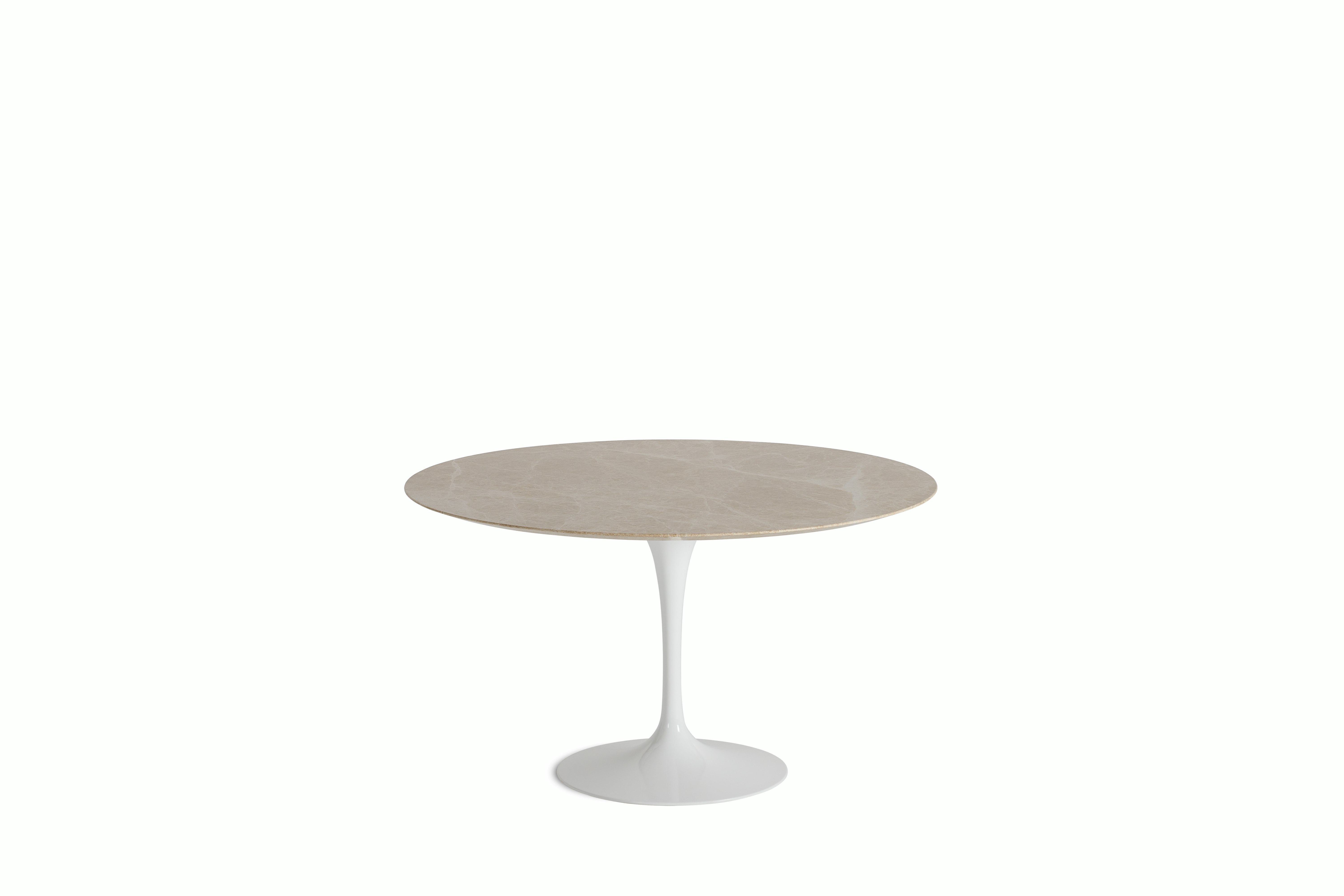 Saarinen Dining Table - Round, 54 Inch, Polished Coated Marble, Emperado Light, White Base