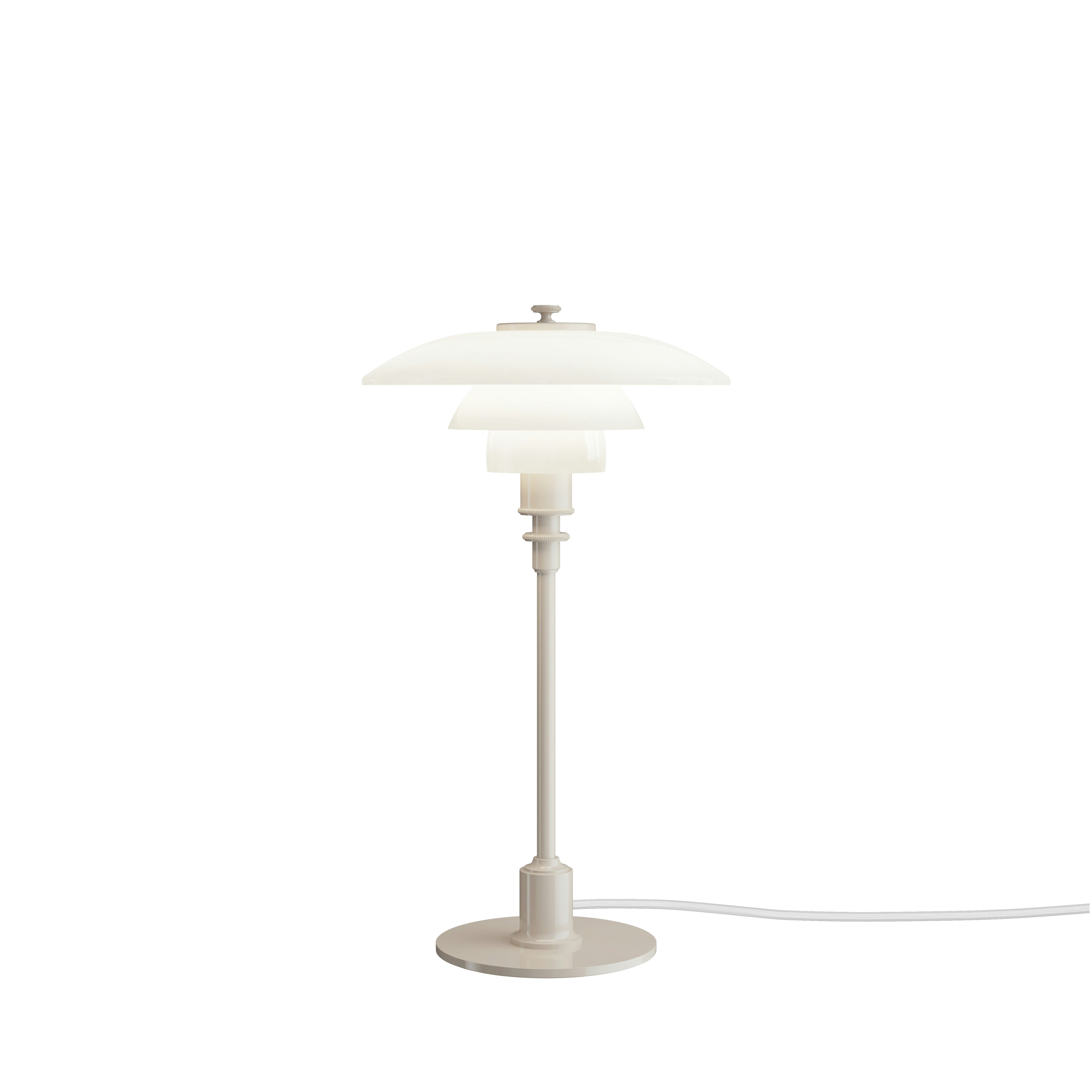A PH 2/1 Table Lamp in Opal / Glossy Beige viewed from the front.