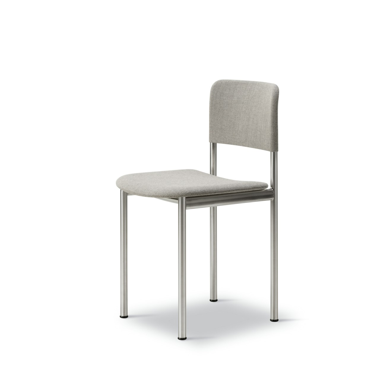 A Plan Side Chair in Brushed Steel viewed from the side.