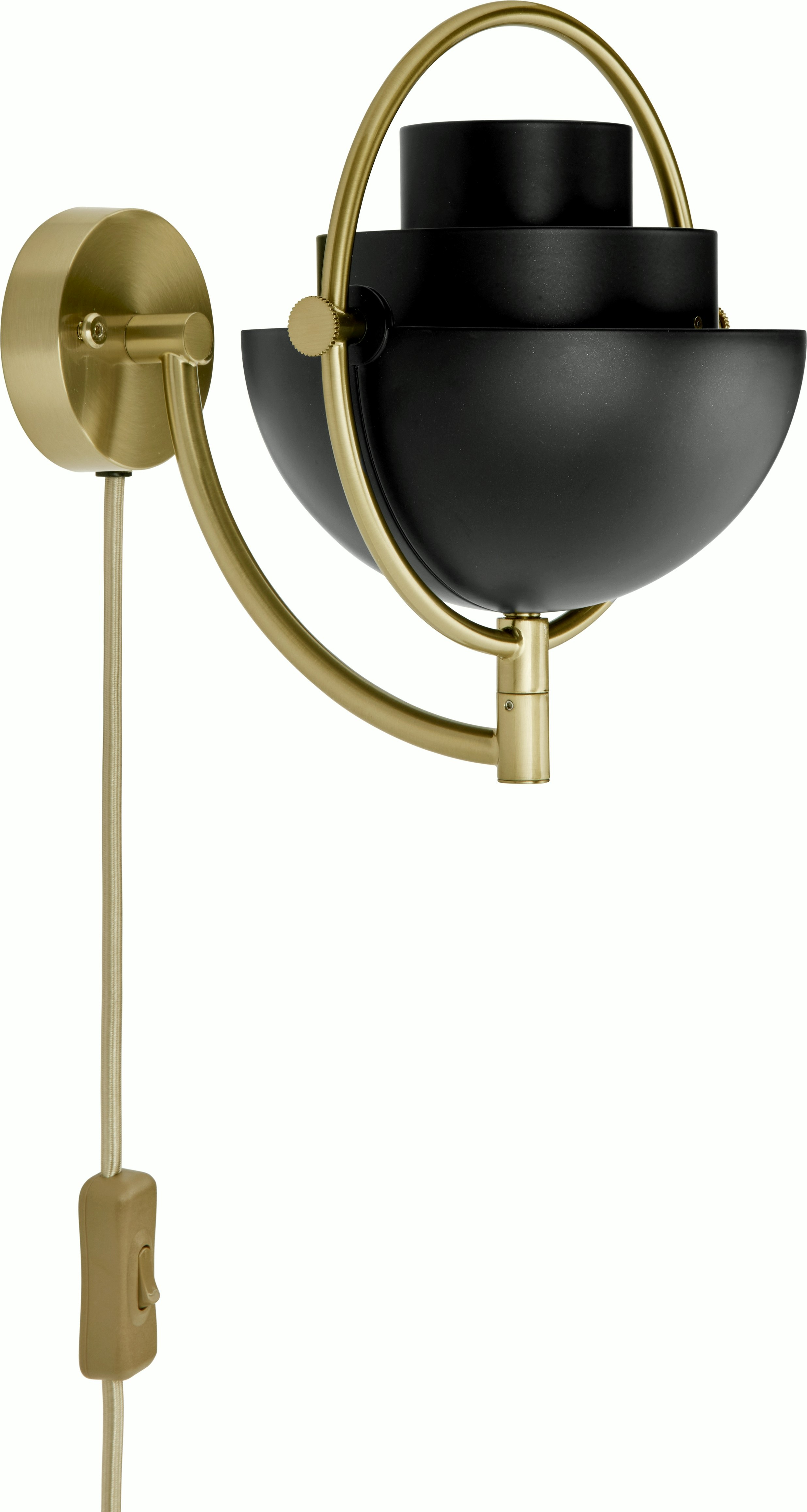 A Multi-Lite Wall Lamp in Black Semi Matte, Brass viewed from the side.