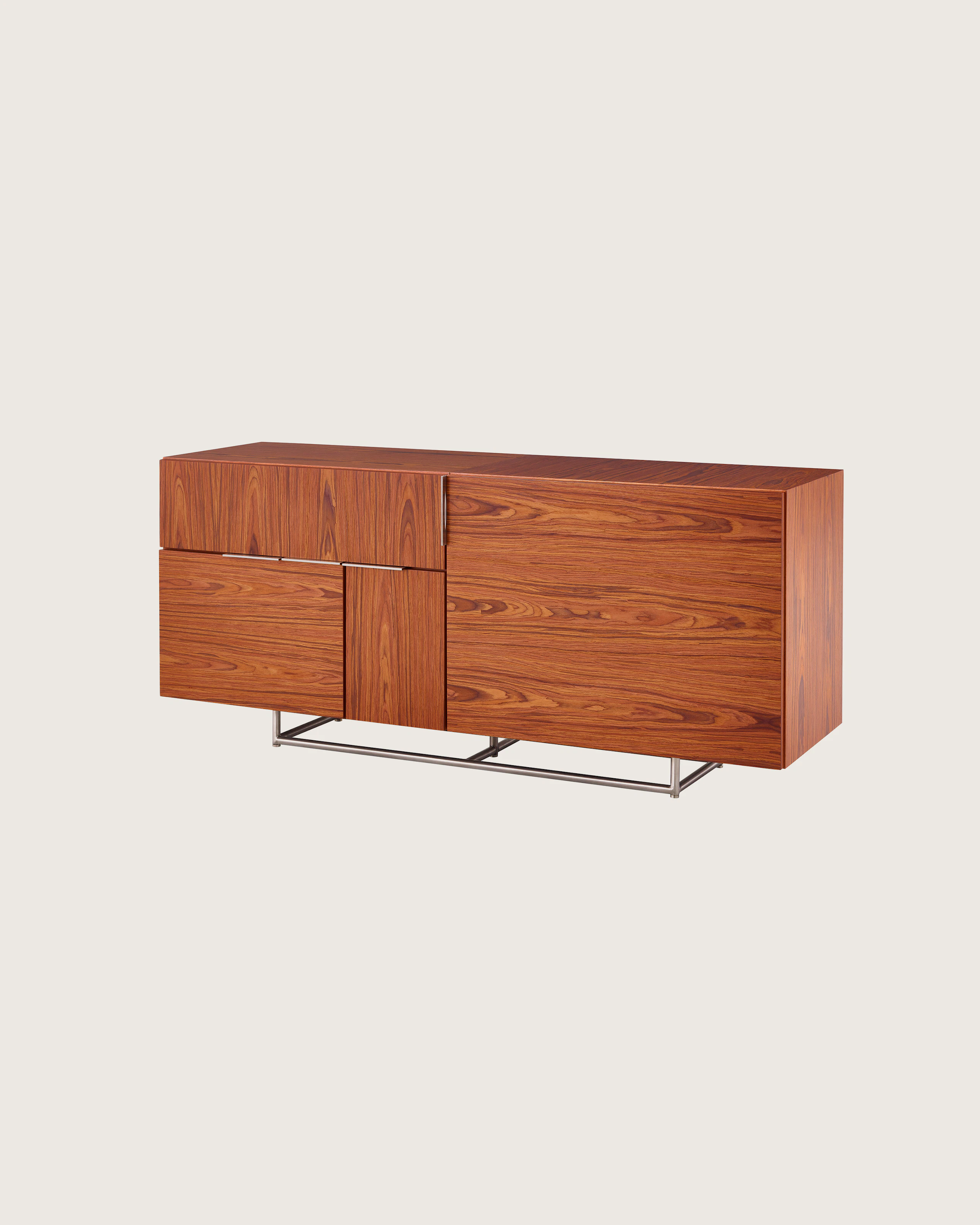 A Domino Storage credenza with a wood veneer finish.