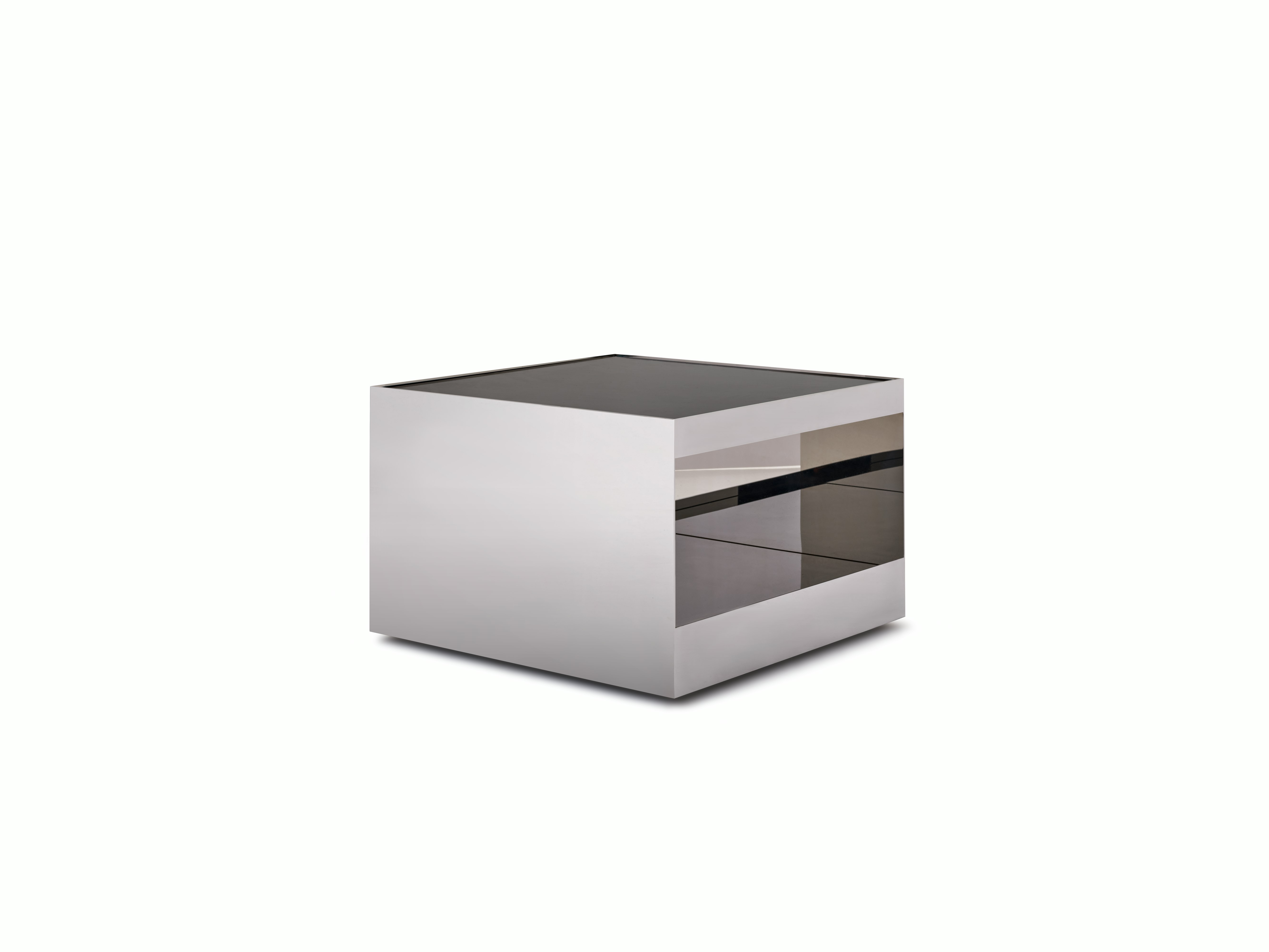 D Urso Occasional Tables - small,  stainless steel,  black painted glass