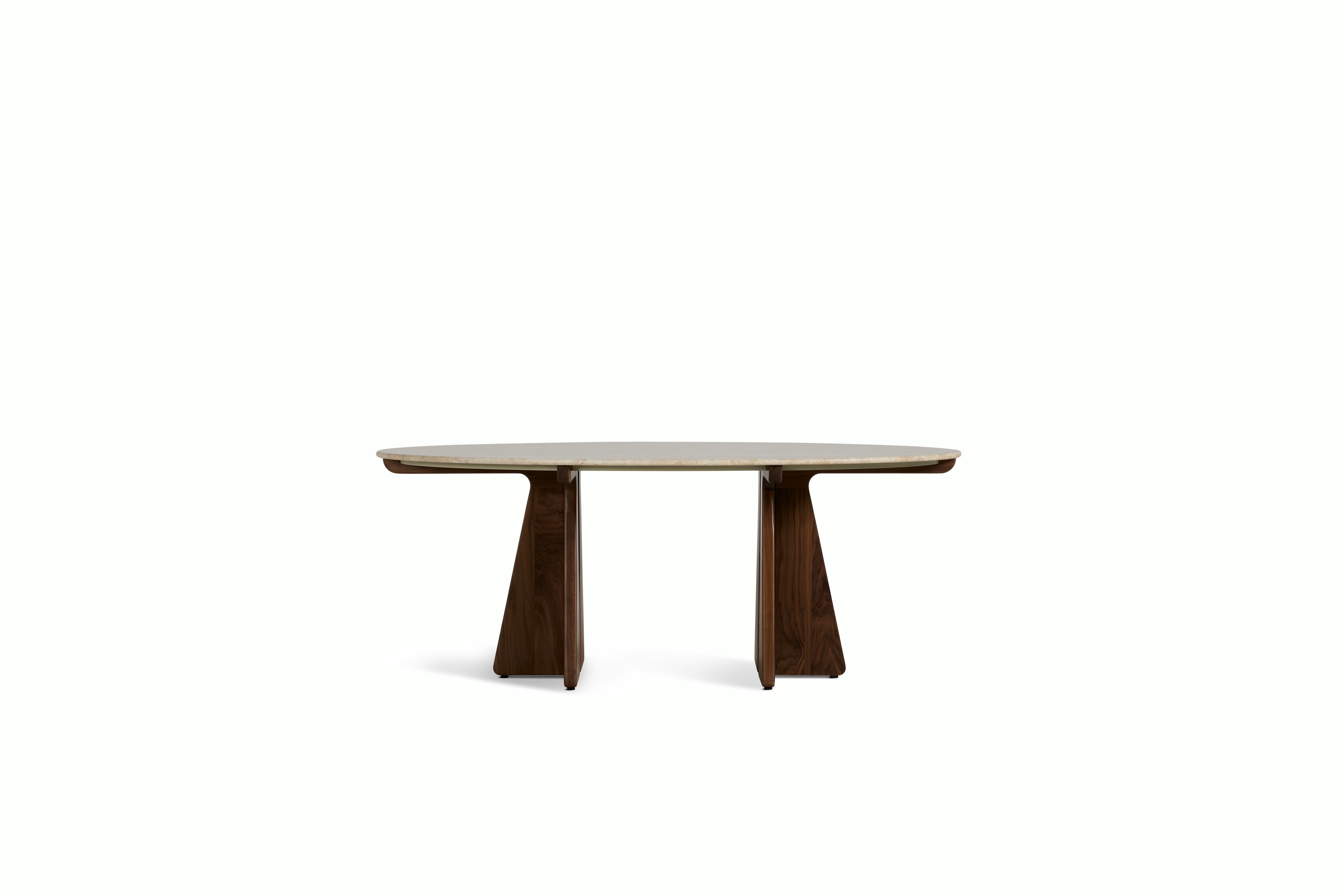 Pinna Dining Table - Oval, 75 Inch, Emperador Light, Walnut