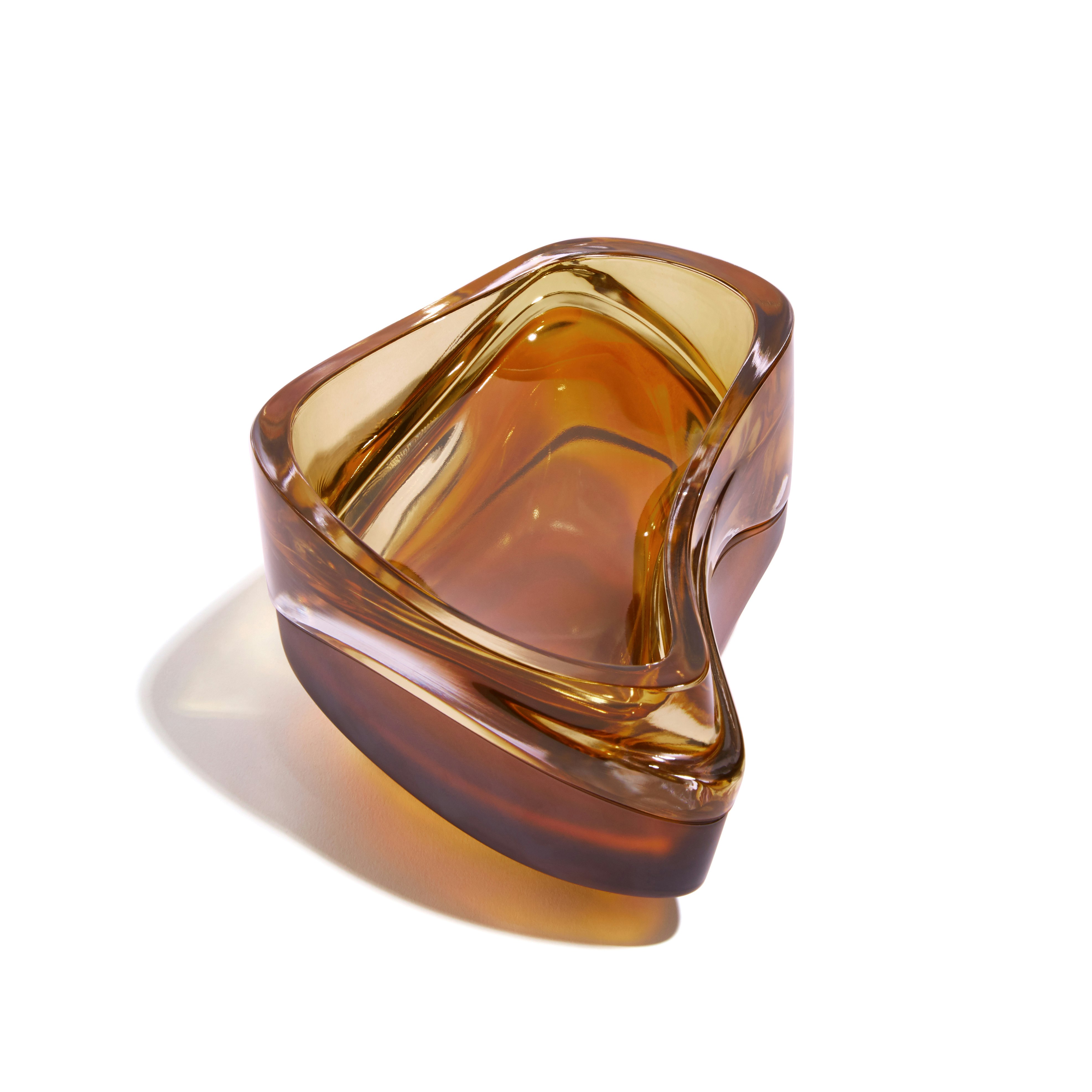 A Plex Vessel in Amber viewed from the front.