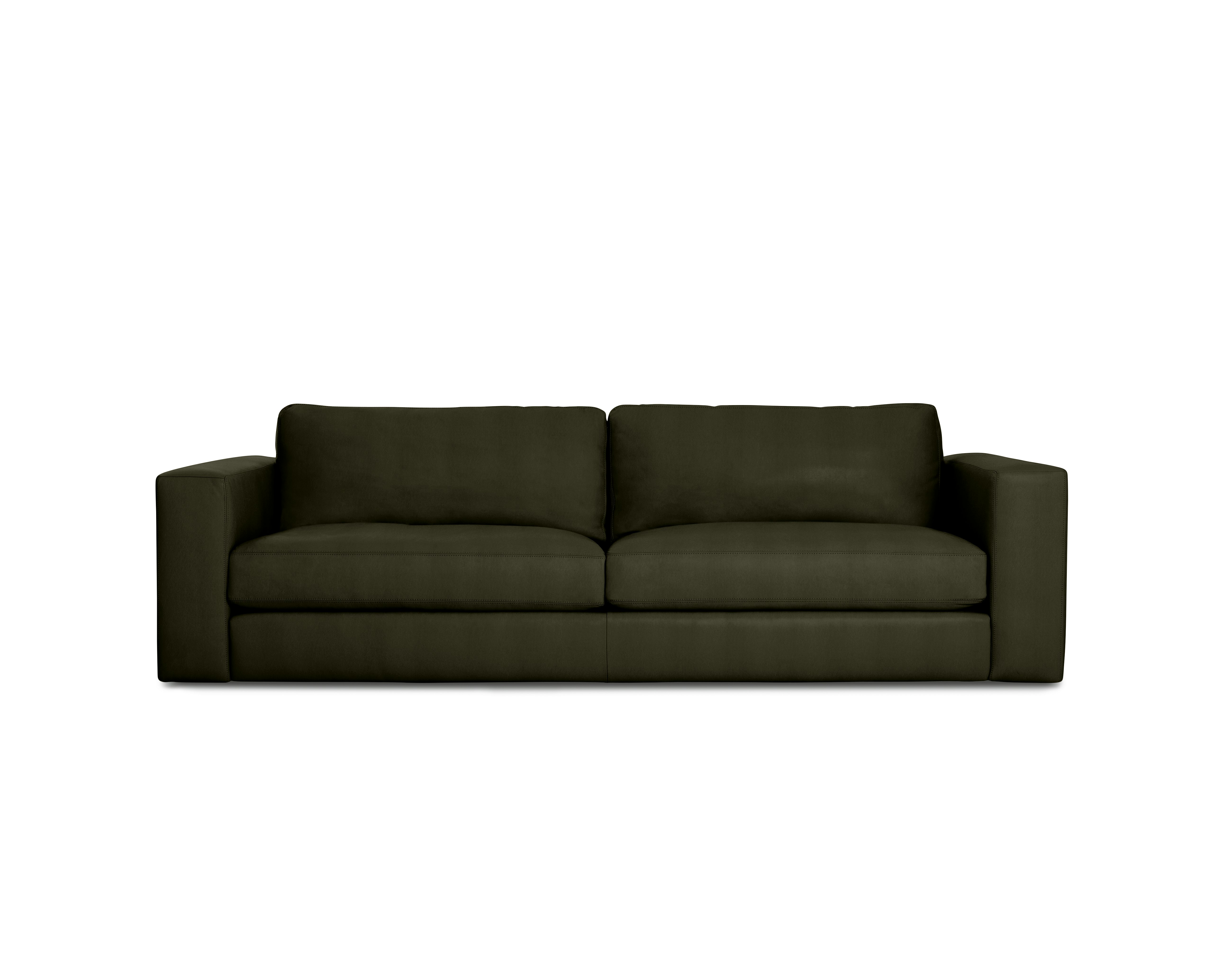 A Reid Sleeper in Crypton Sintra Velvet Olive viewed from the front.