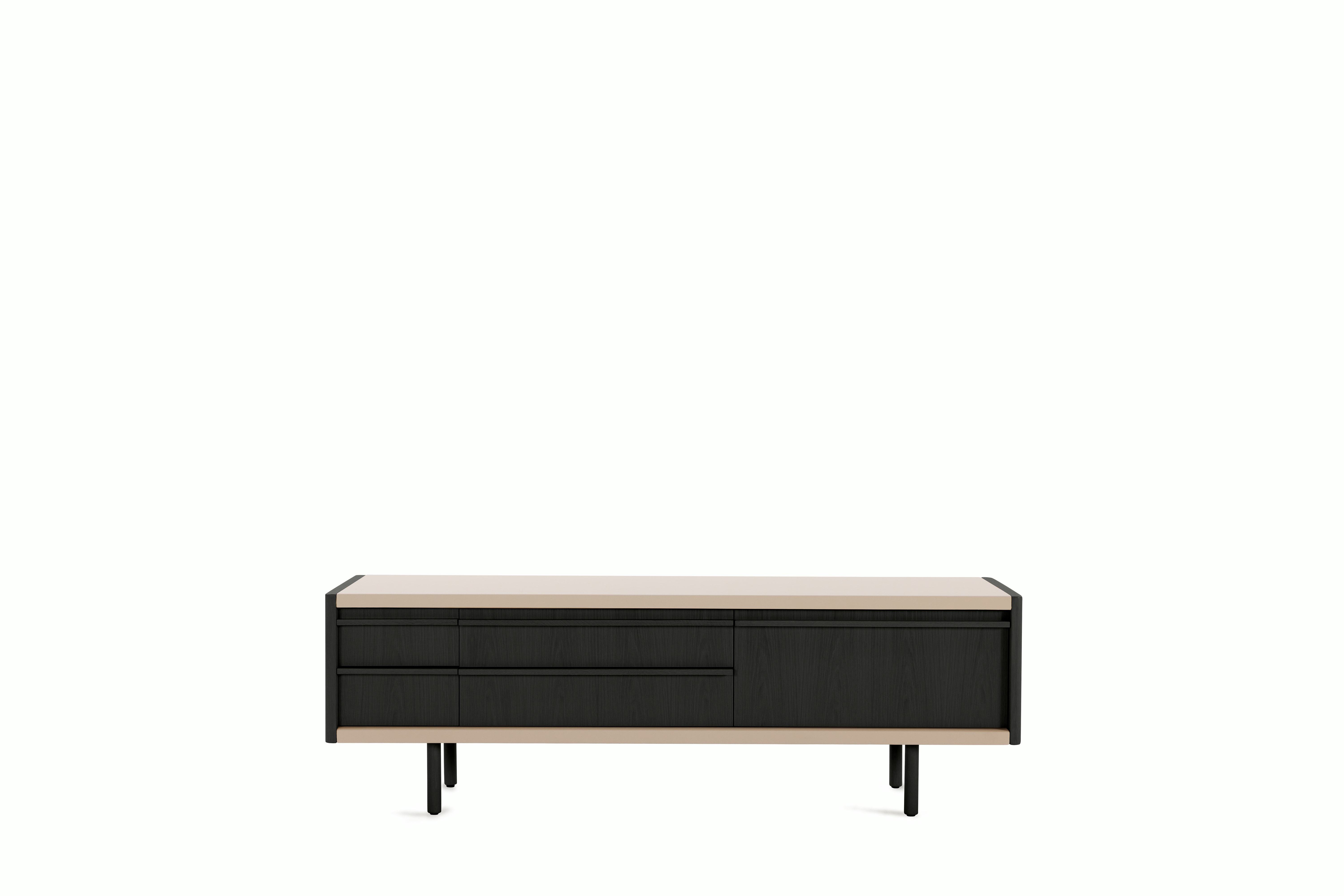 New Canaan Media Unit - Black oak, Bristol Leather, Champagne