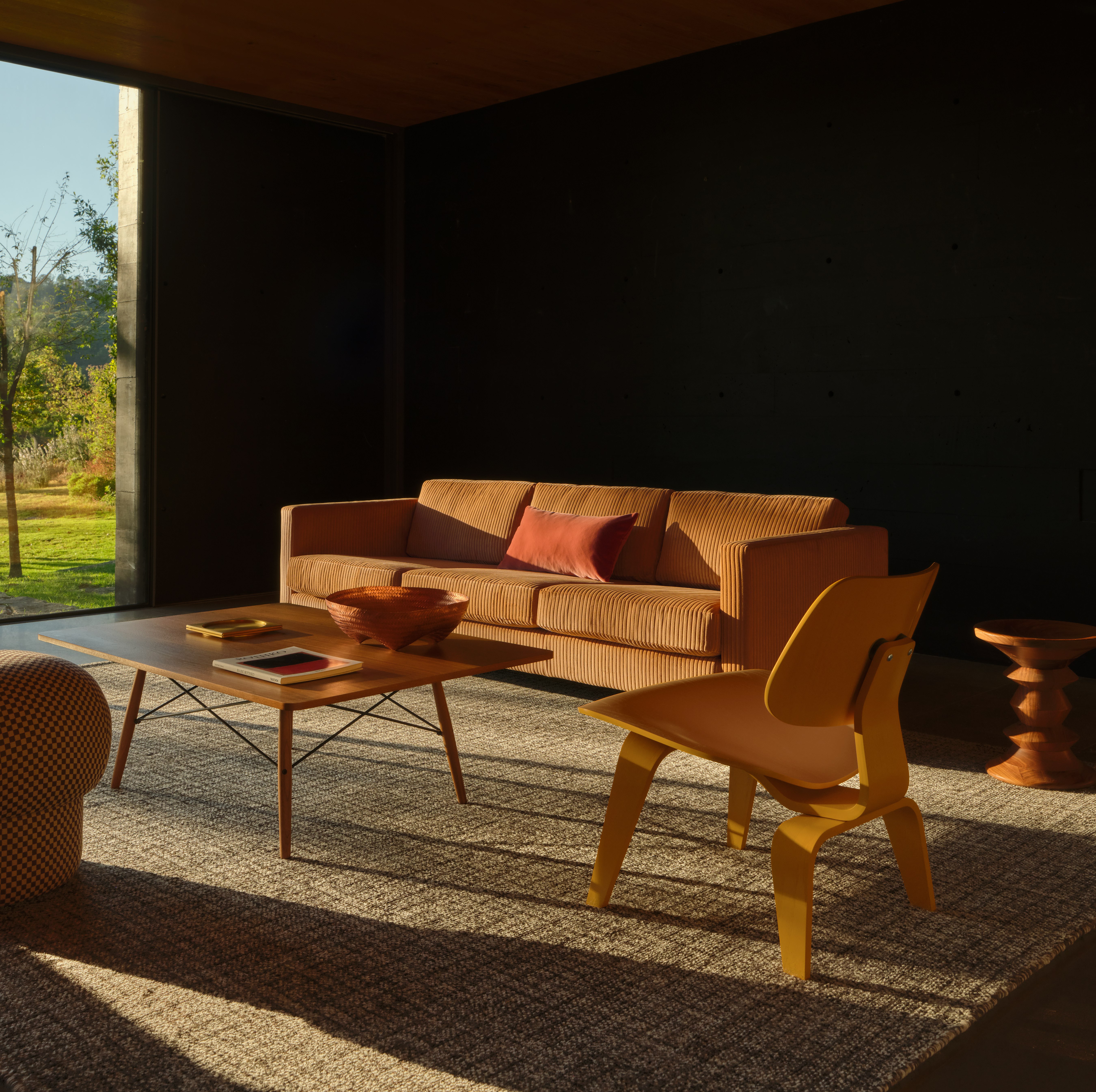 Lispenard Sofa in Maple corduroy with LCW and Eames Coffee Table