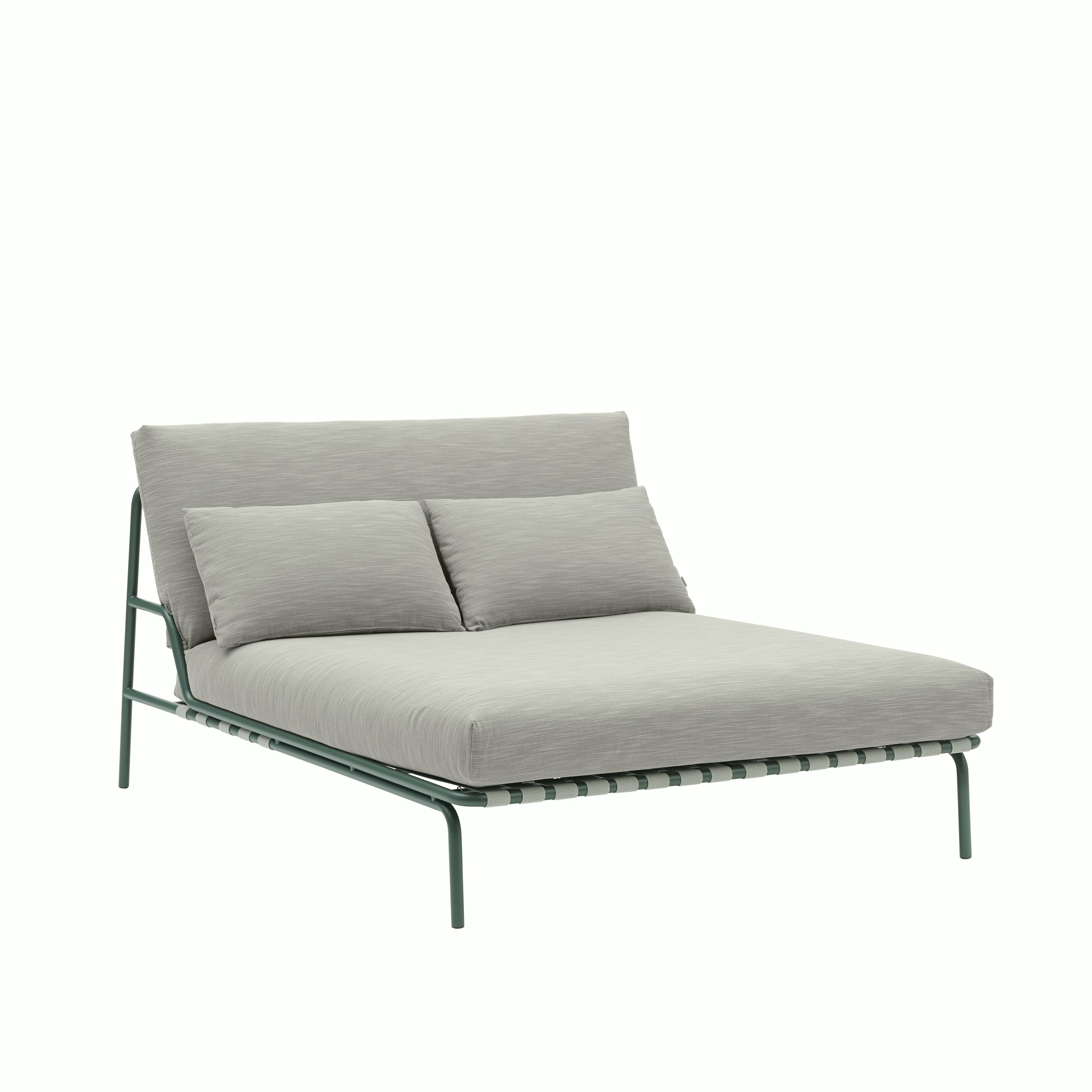 A Settle Lounge Bed in Ribbed Weave 2, Dark Green viewed from an angle.