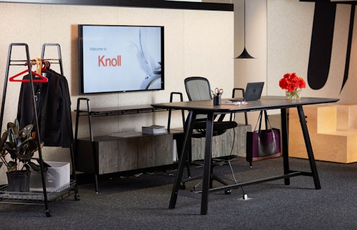 neocon 2017 chicago showroom rockwell tall tables coat rack console steps immersive planning regeneration by knoll high task