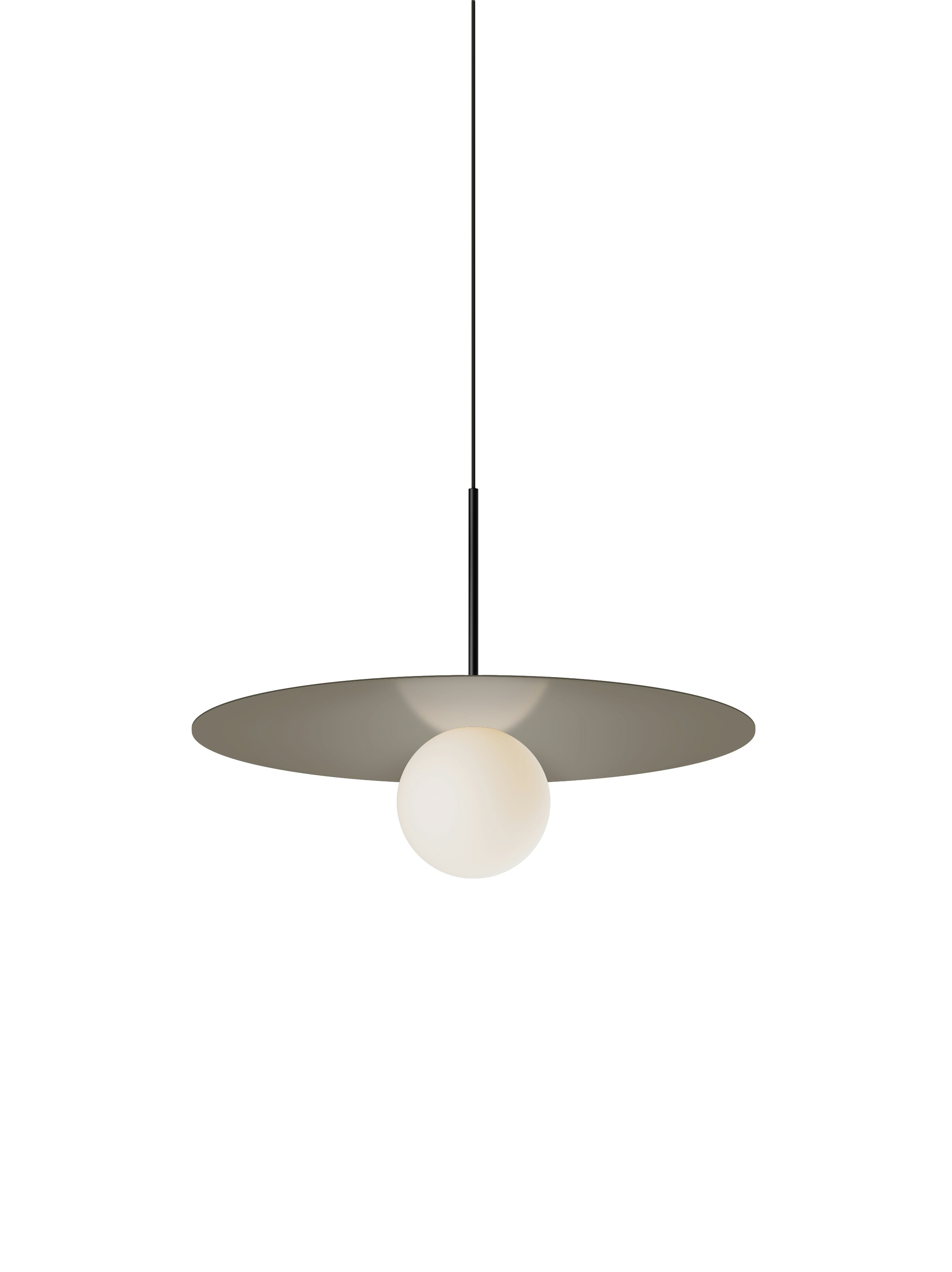 A Bola Disc Pendant in Taupe viewed from front