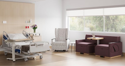 Premium private patient room in hospital with Culla Recliner and Merge II Flop Sofa
