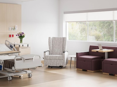 Premium private patient room in hospital with Culla Recliner and Merge II Flop Sofa