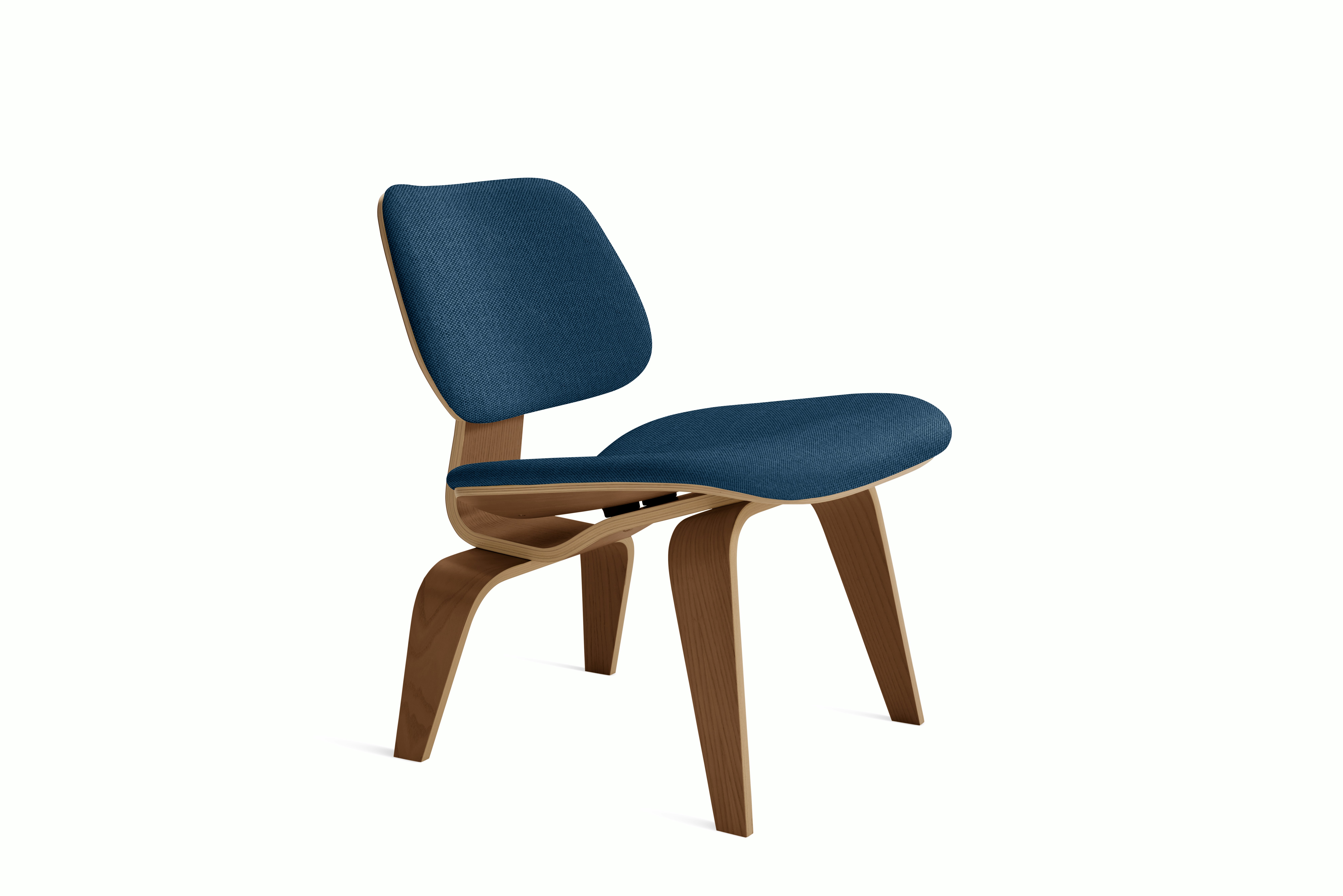 Eames Molded Plywood Lounge Chair Wood Base (LCW) - Upholstered,  Walnut Frame Mode - Denim
