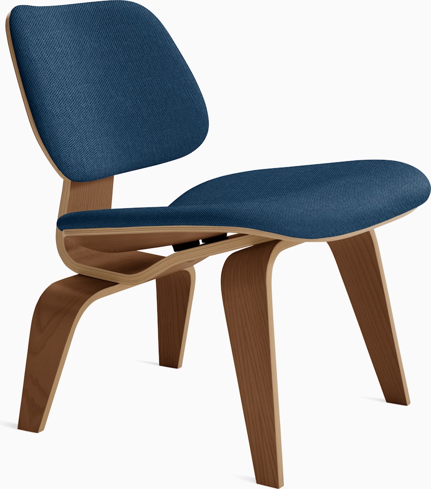 Eames Molded Plywood Lounge Chair Wood Base (LCW) - Upholstered,  Walnut Frame Mode - Denim