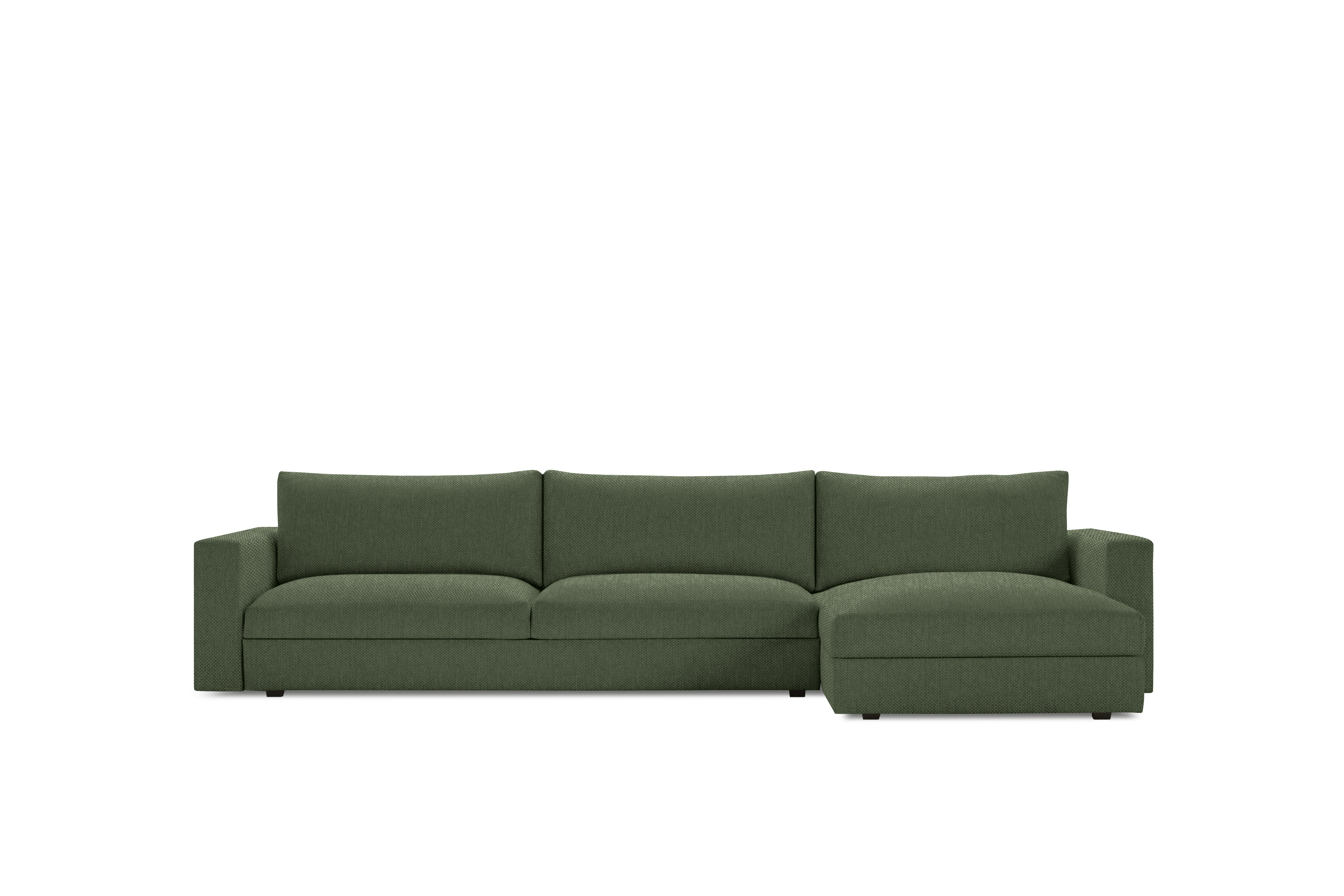 A Reid Sleeper Storage Sectional in Mode Genus viewed from the front.