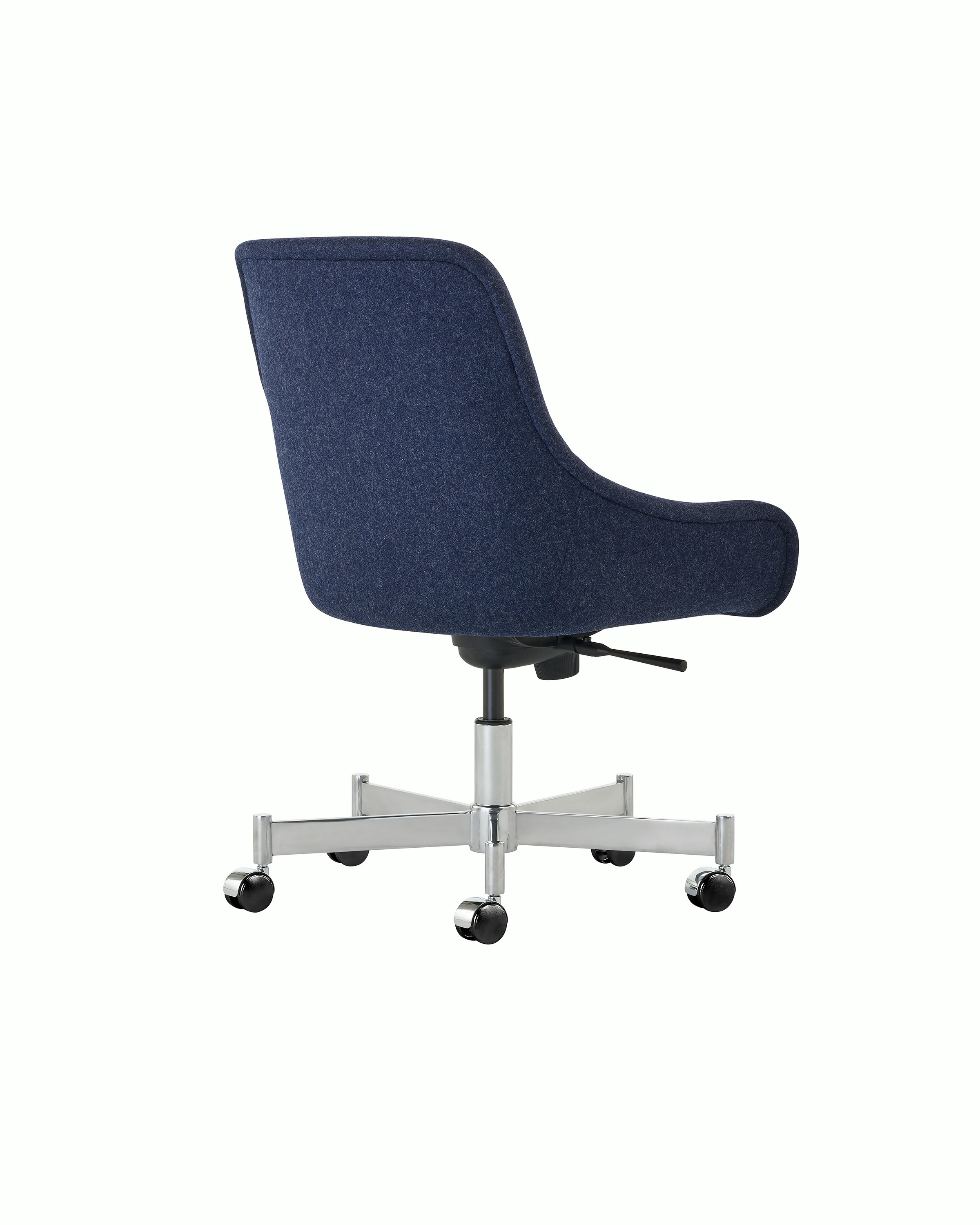 Bumper Chair with low arms and five star base with casters.